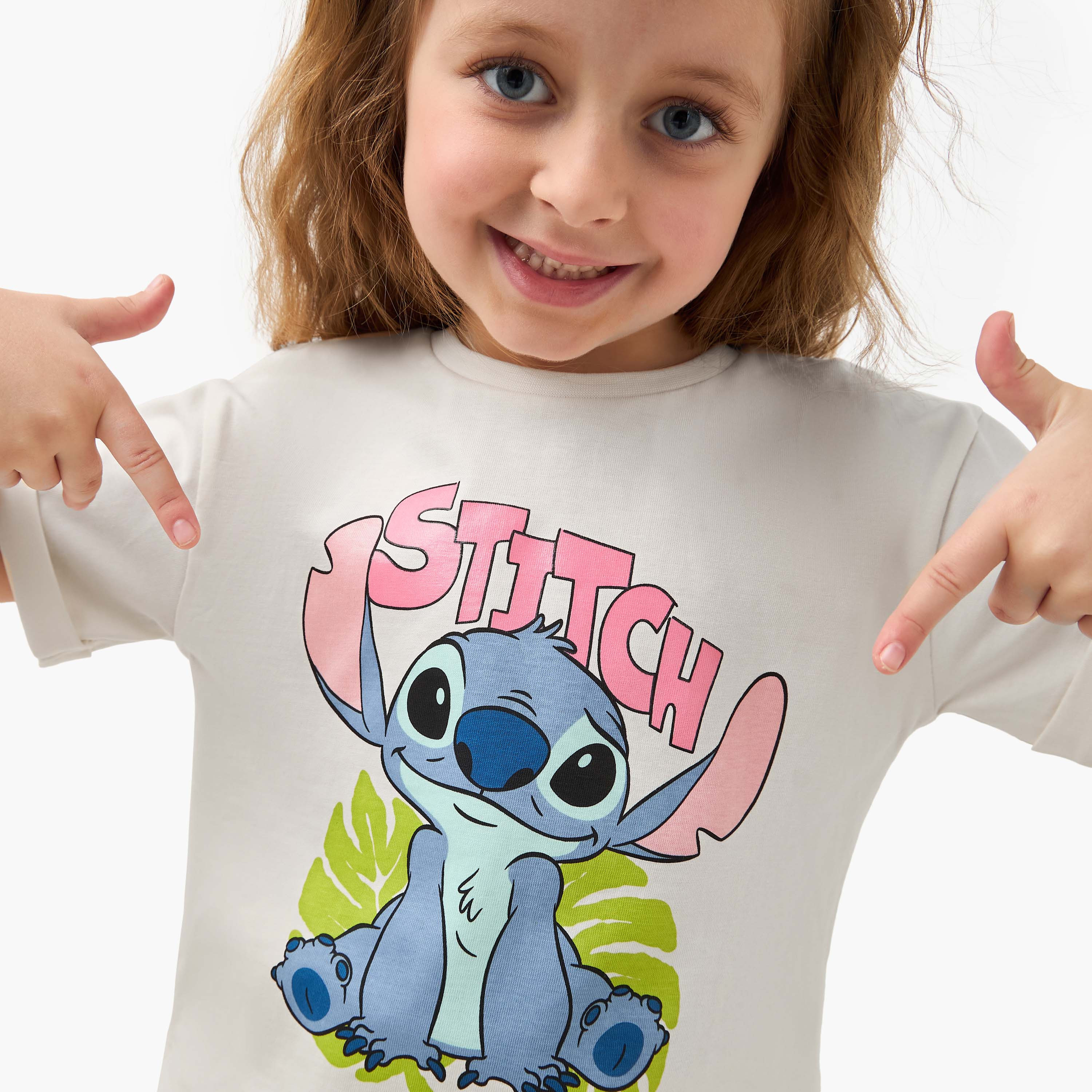 Disney Stitch Print T-shirt with Short Sleeves-girls-clothing-tshirts-image-4