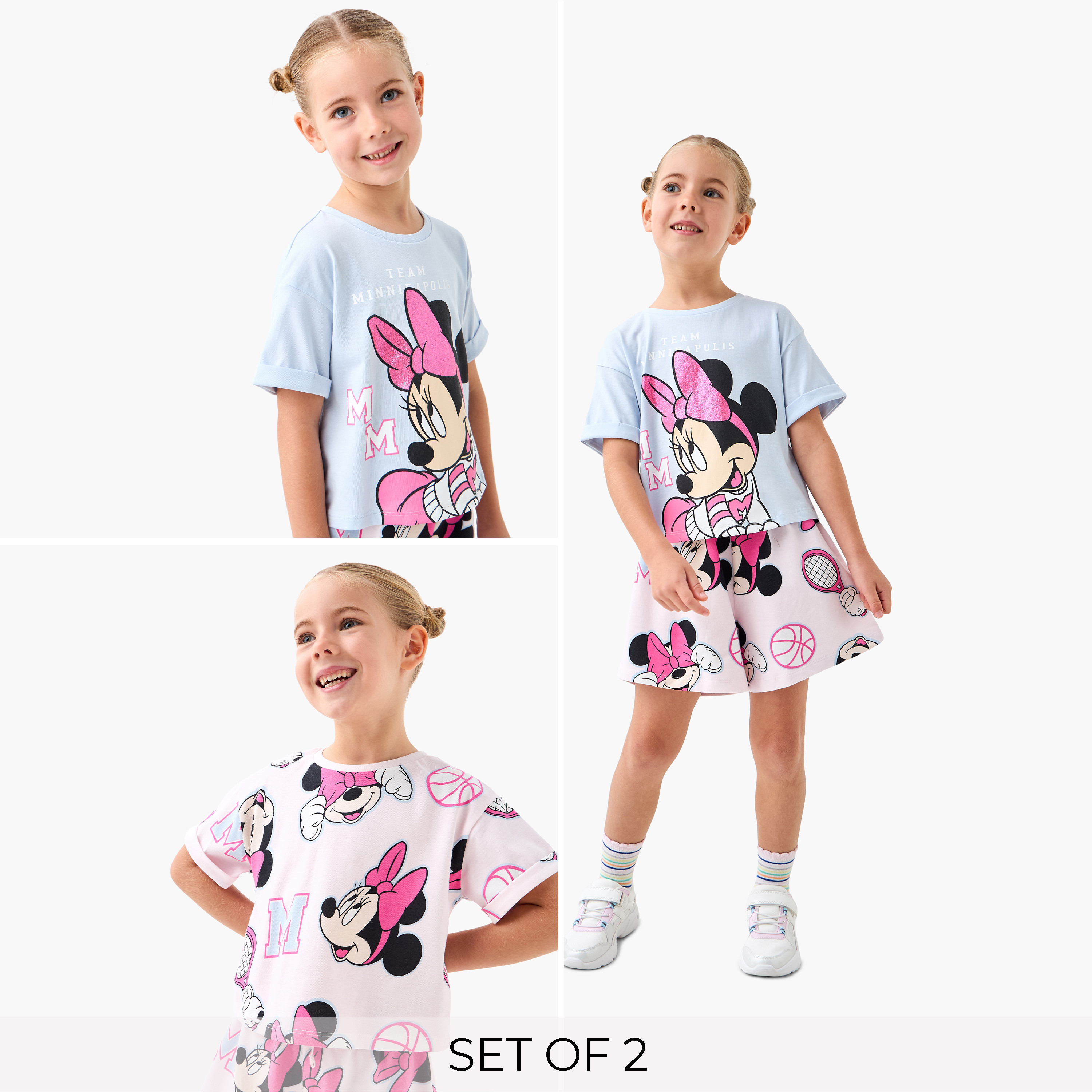 تيشيرتات بطبعات ميني ماوس وأكمام قصيرة من ديزني - طقم من قطعتين-baby-girls-clothing-tshirts-image-1