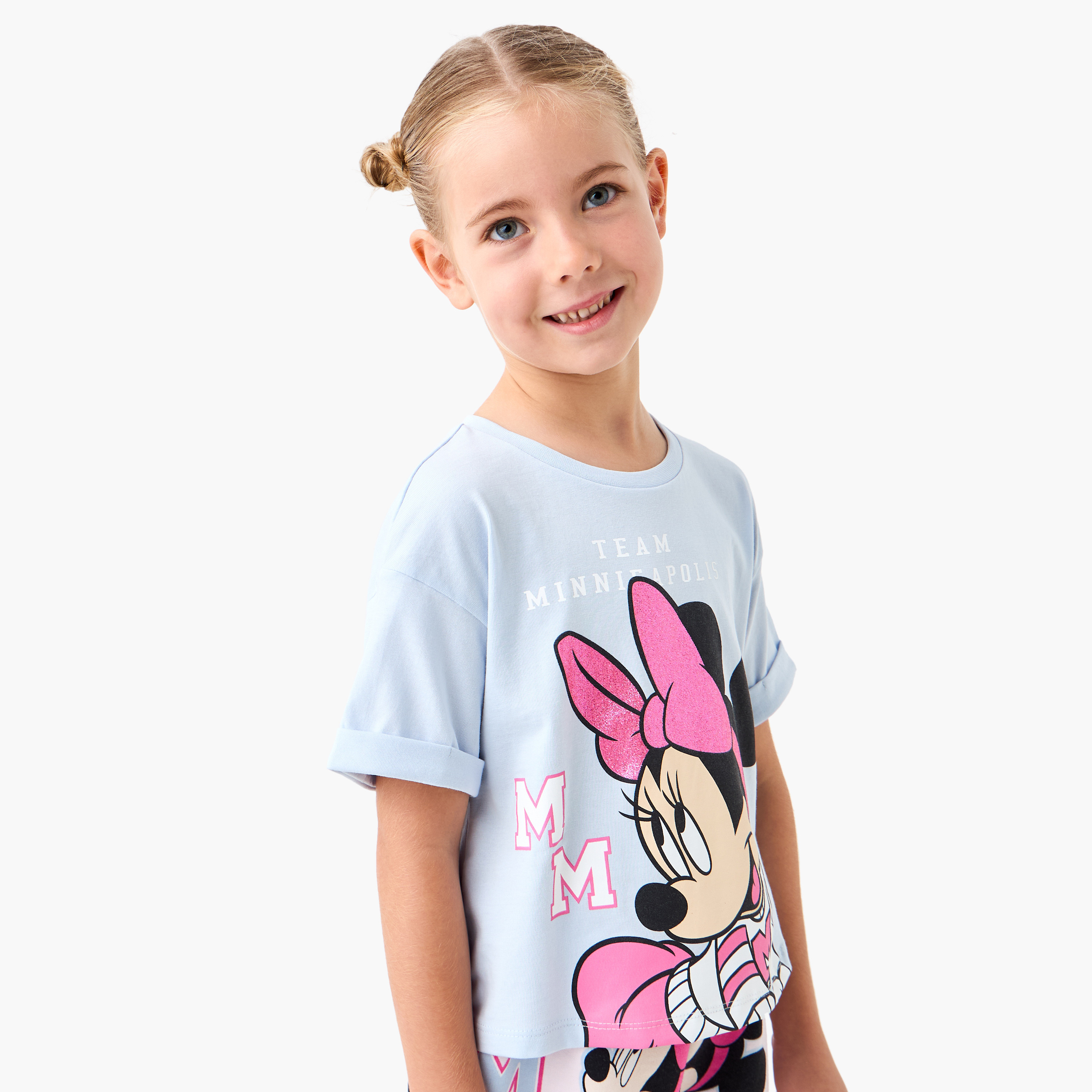 تيشيرتات بطبعات ميني ماوس وأكمام قصيرة من ديزني - طقم من قطعتين-baby-girls-clothing-tshirts-image-2