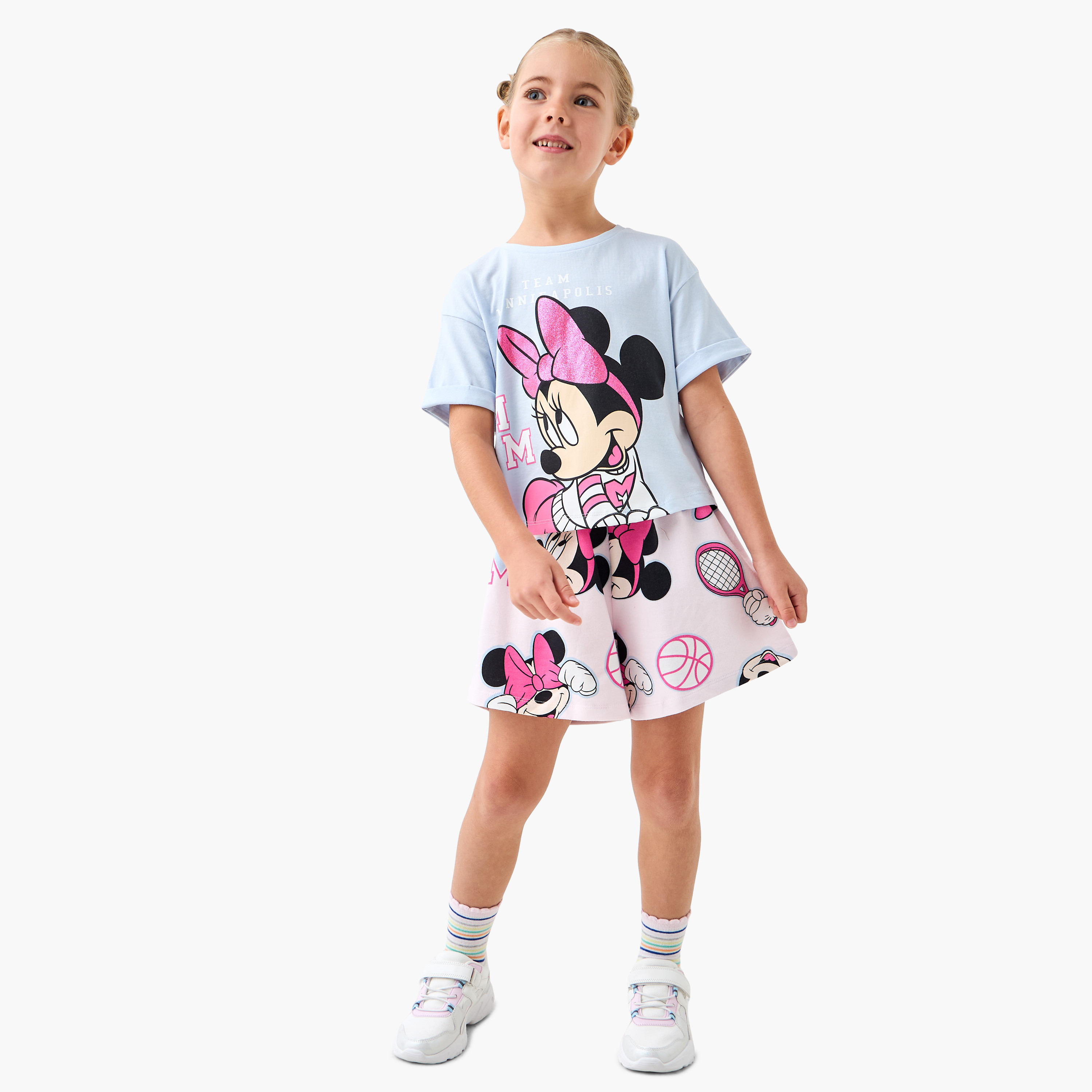 تيشيرتات بطبعات ميني ماوس وأكمام قصيرة من ديزني - طقم من قطعتين-baby-girls-clothing-tshirts-image-3