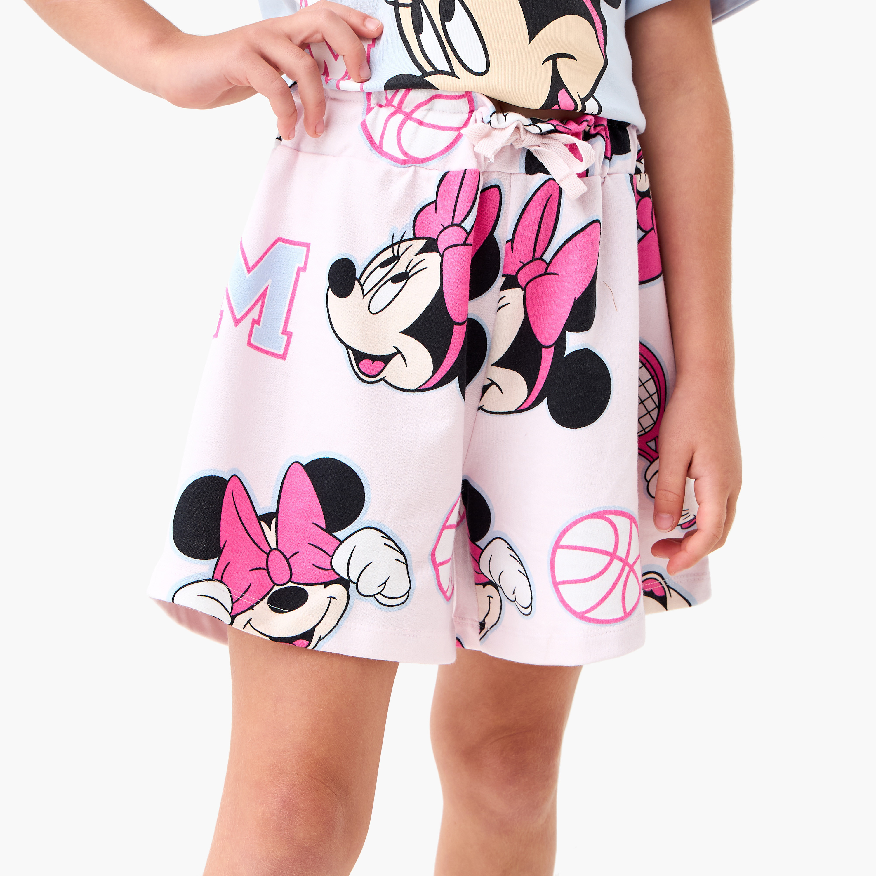 Dinsey Minnie Mouse Print Shorts with Drawstring Closure-girls-clothing-bottoms-shorts-image-1