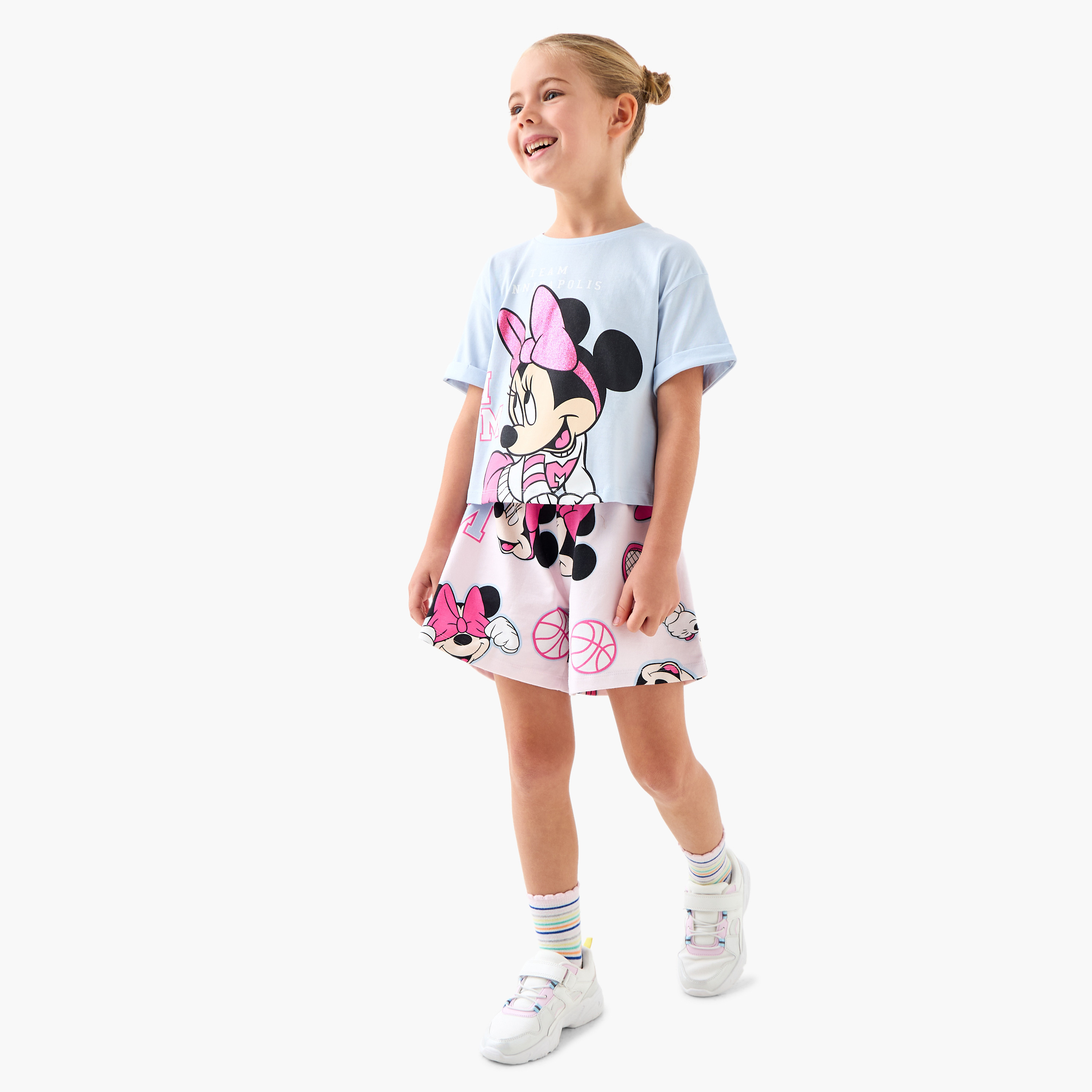 Dinsey Minnie Mouse Print Shorts with Drawstring Closure-girls-clothing-bottoms-shorts-image-2