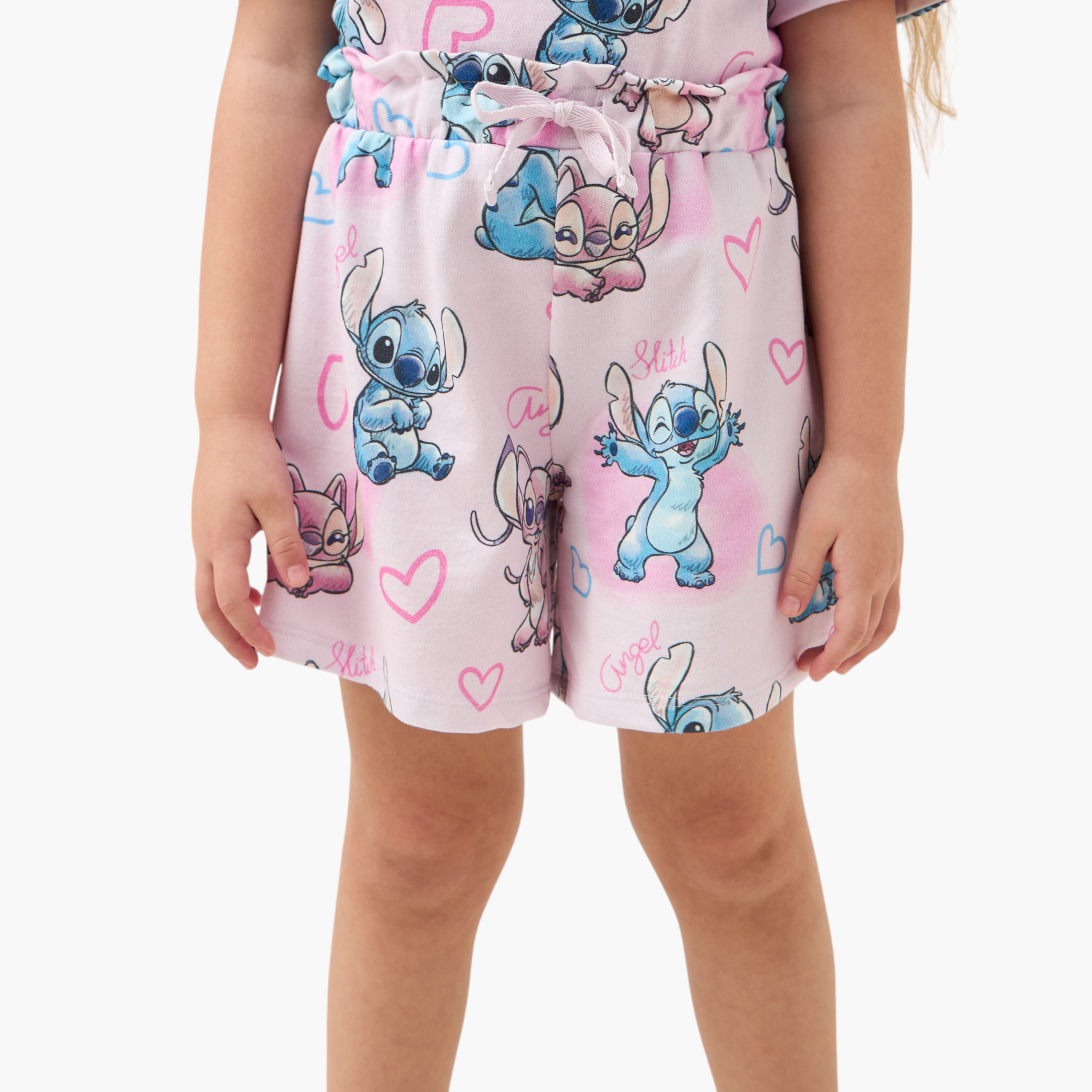 Disney Angel and Stitch Print Shorts with Elasticated Waistband-girls-clothing-bottoms-shorts-image-1
