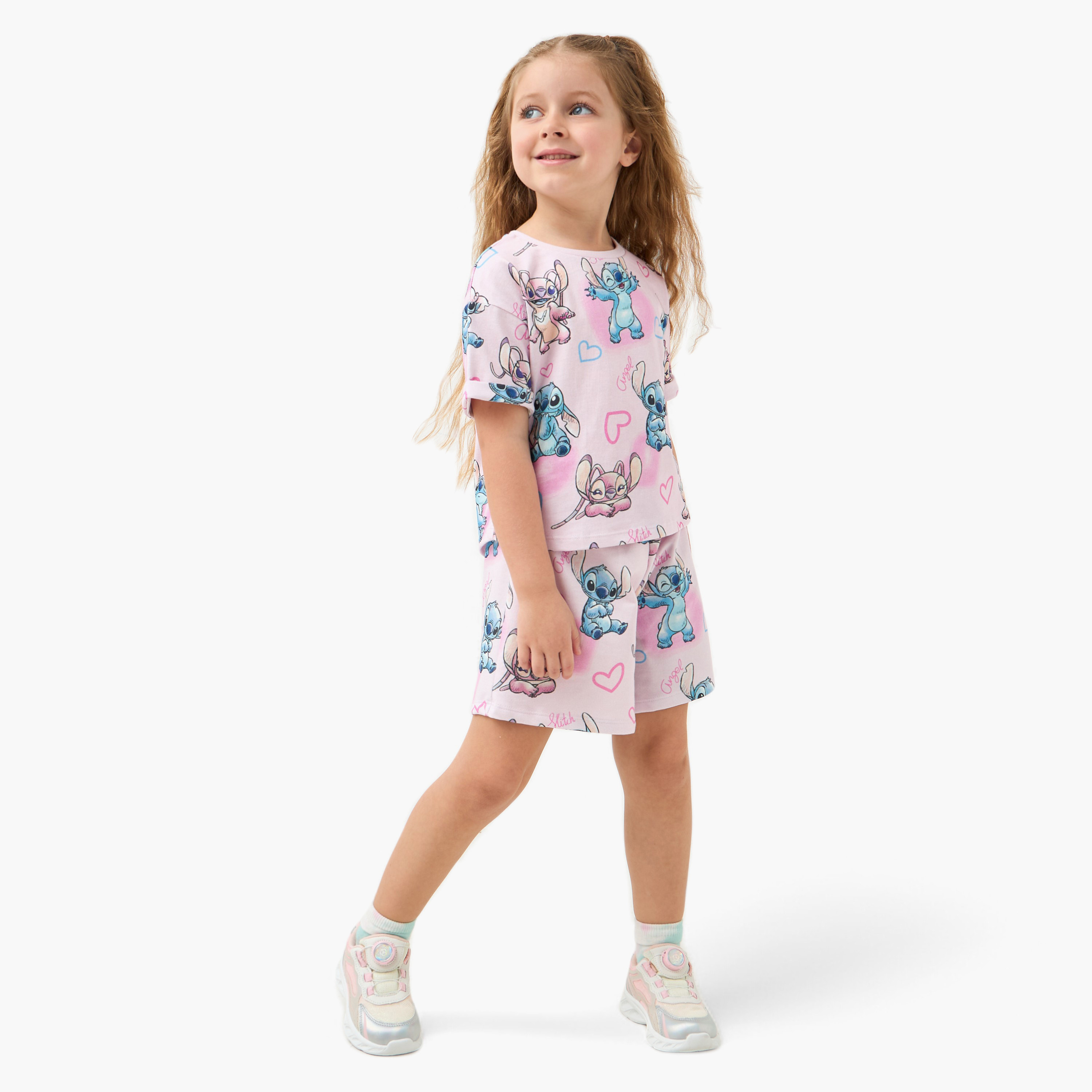 Disney Angel and Stitch Print Shorts with Elasticated Waistband-girls-clothing-bottoms-shorts-image-2