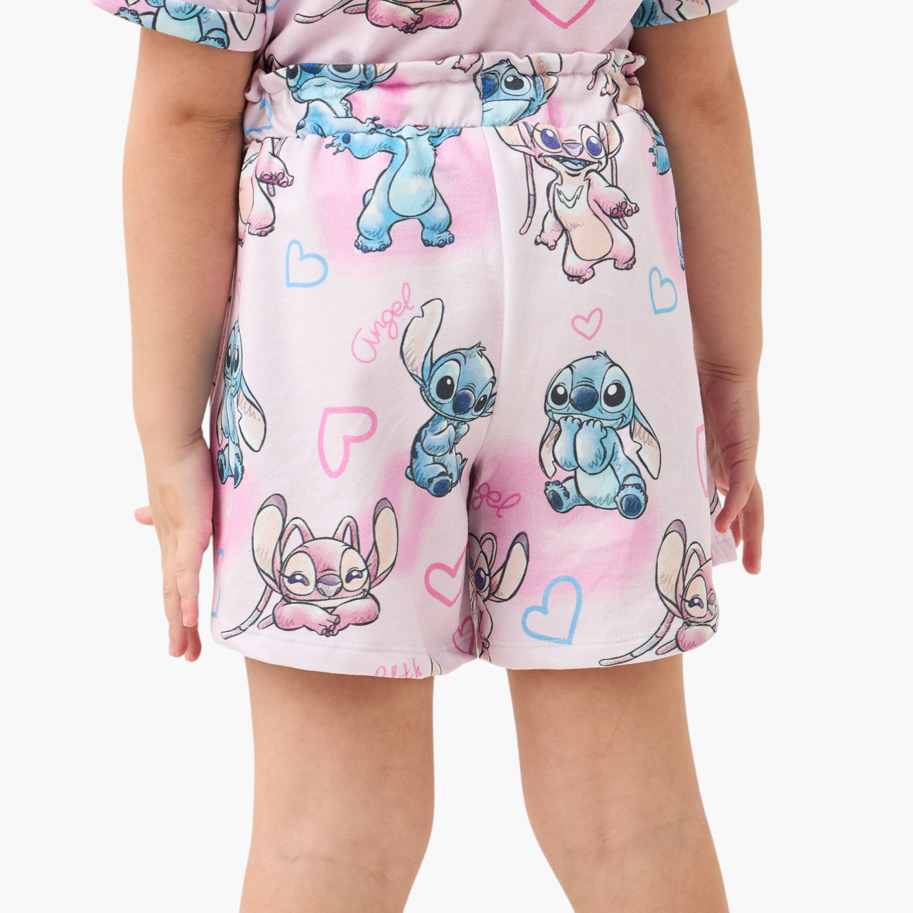 Disney Angel and Stitch Print Shorts with Elasticated Waistband-girls-clothing-bottoms-shorts-image-3