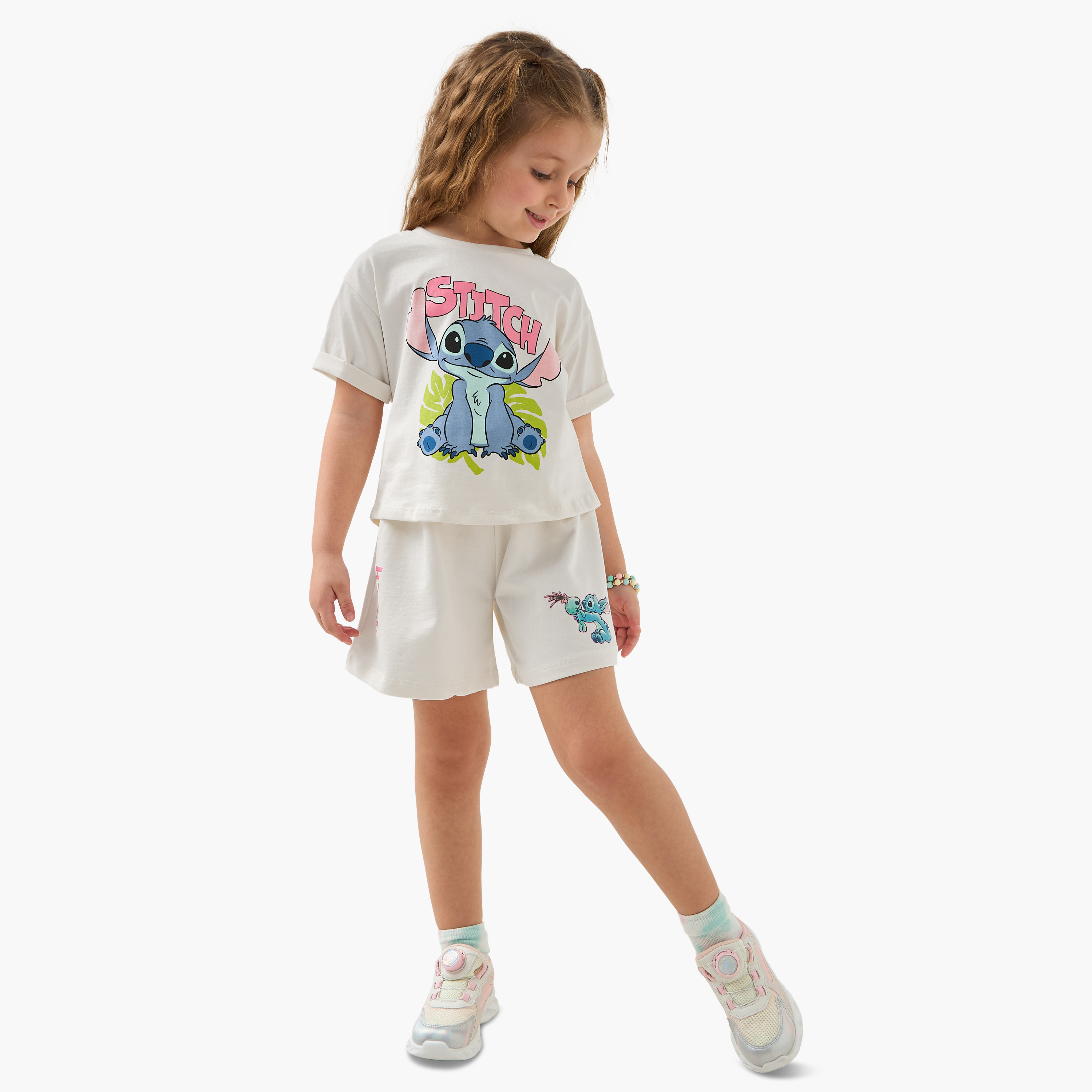 Disney Stitch Print Shorts with Elasticated Waistband-girls-clothing-bottoms-shorts-image-2