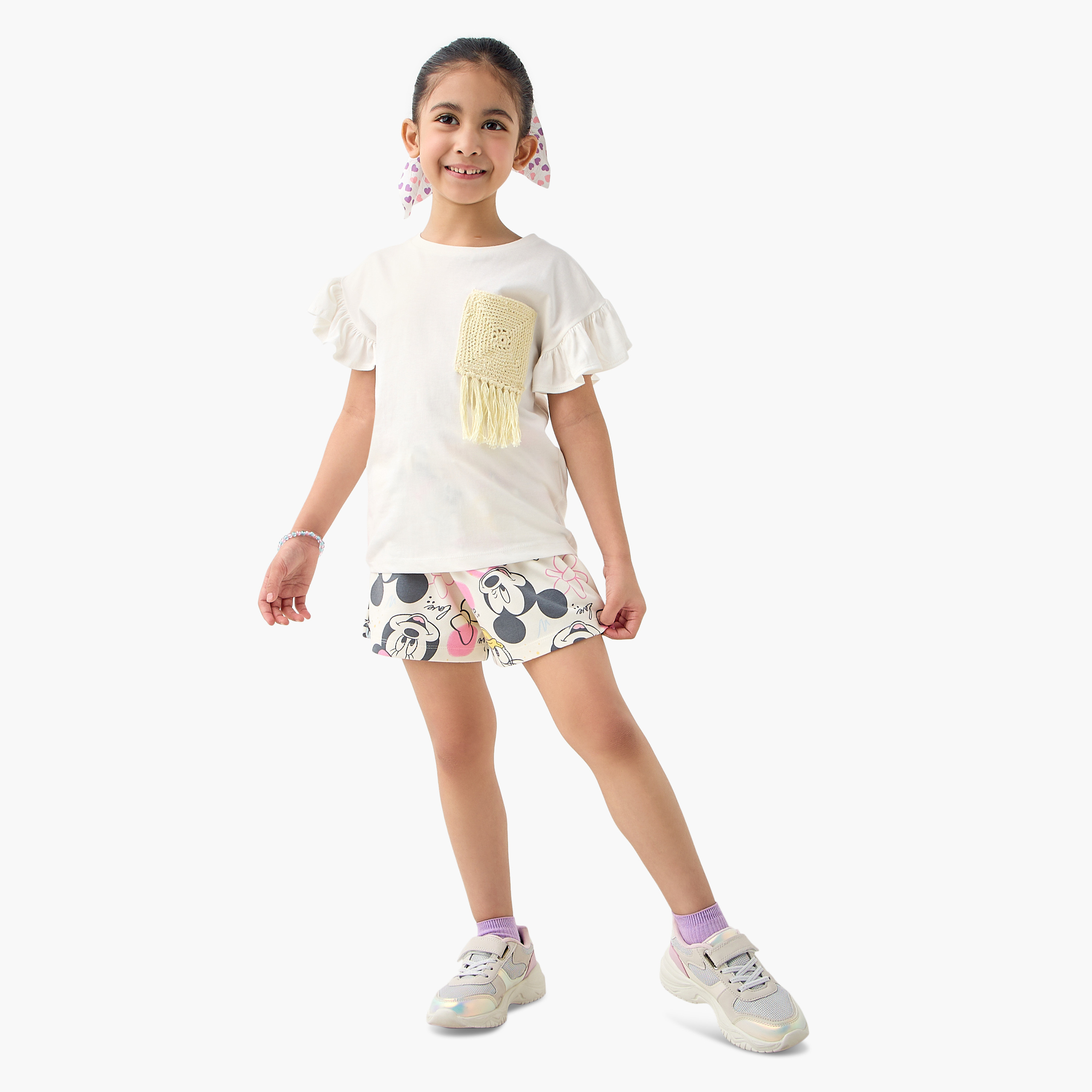 Disney Mickey and Minnie Mouse Print Shorts with Drawstring Closure-girls-clothing-bottoms-shorts-image-2