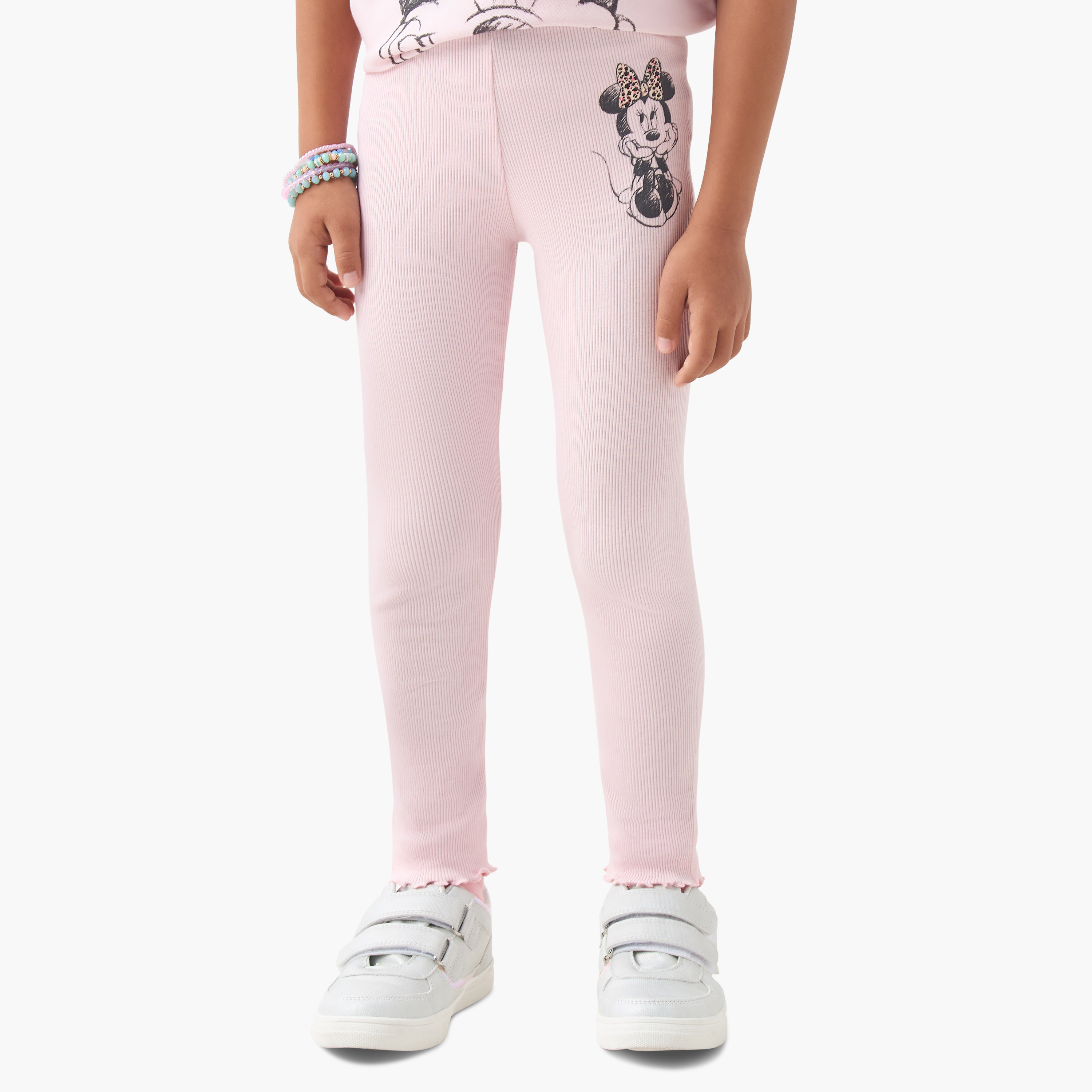 Disney Minnie Mouse Print Ribbed Leggings-girls-clothing-bottoms-leggings-image-1