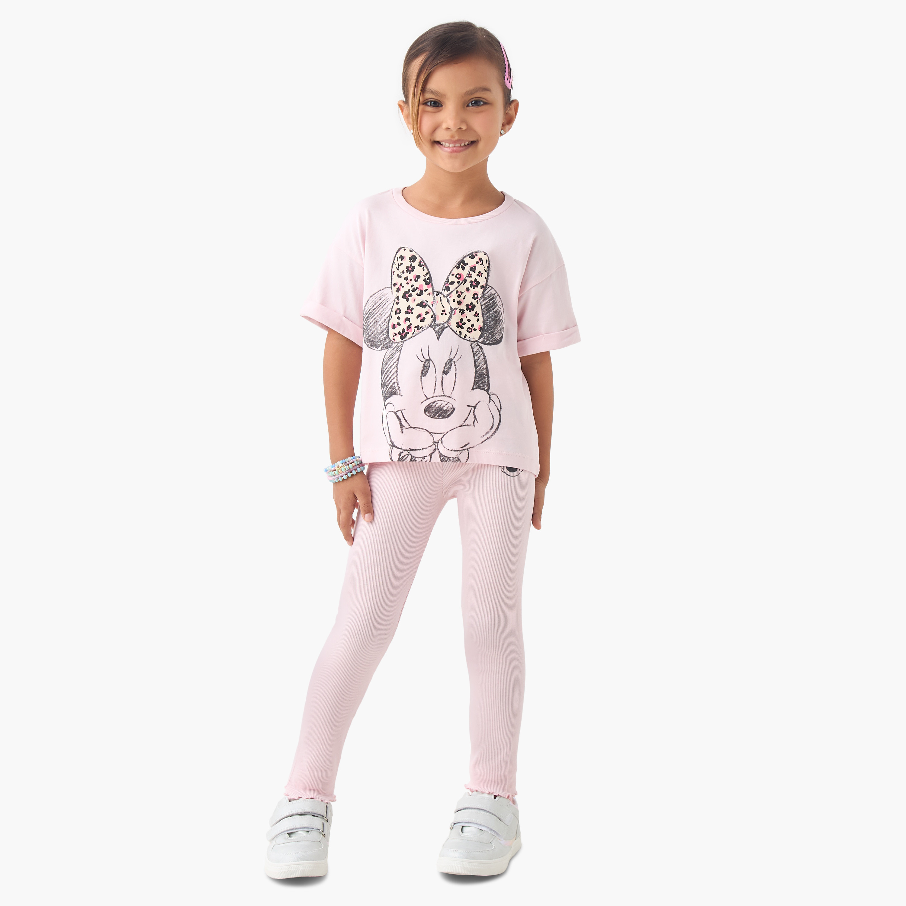 Disney Minnie Mouse Print Ribbed Leggings-girls-clothing-bottoms-leggings-image-2