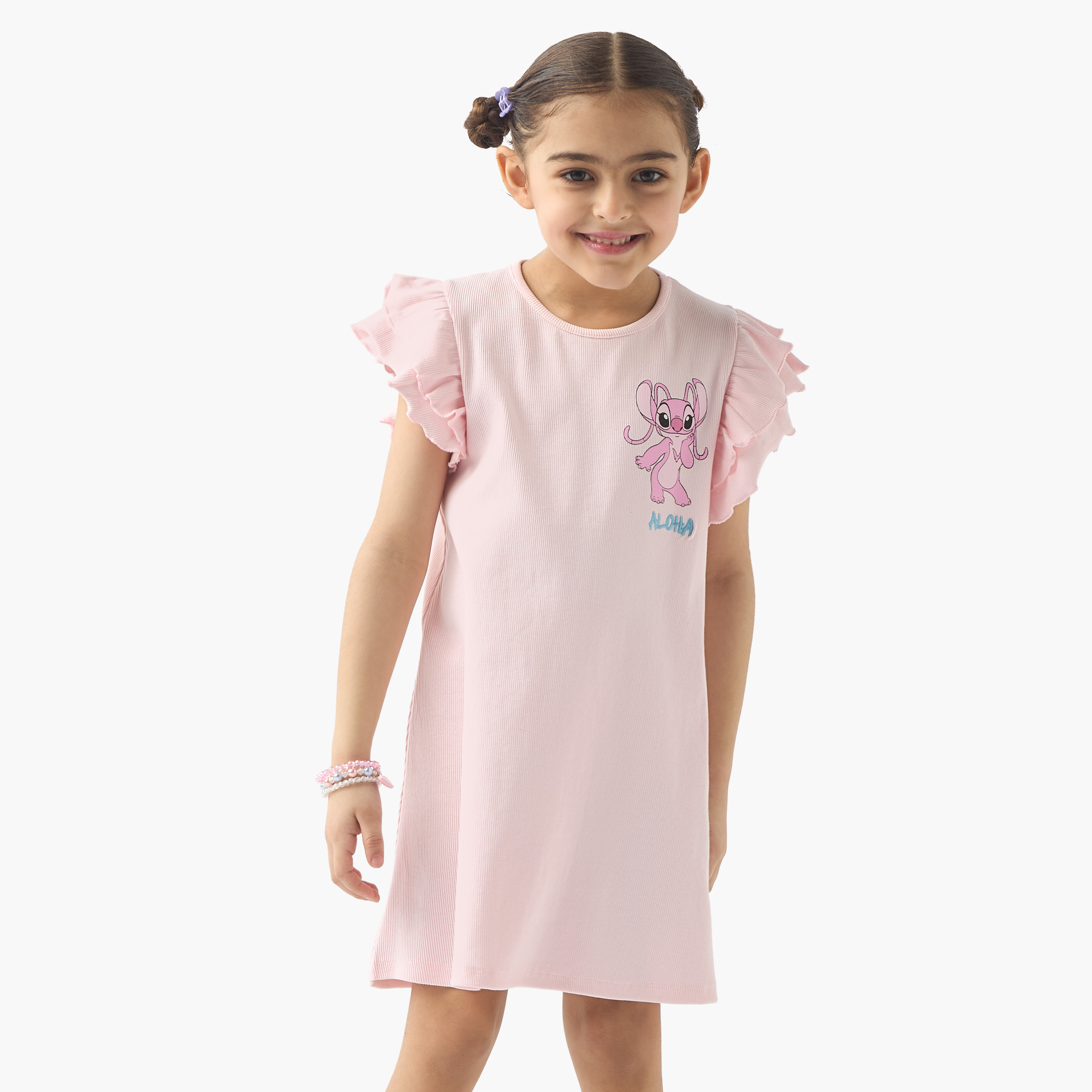 فستان بأكمام واسعة وياقة مستديرة وطبعات من ديزني-girls-clothing-dressesandjumpsuits-image-1