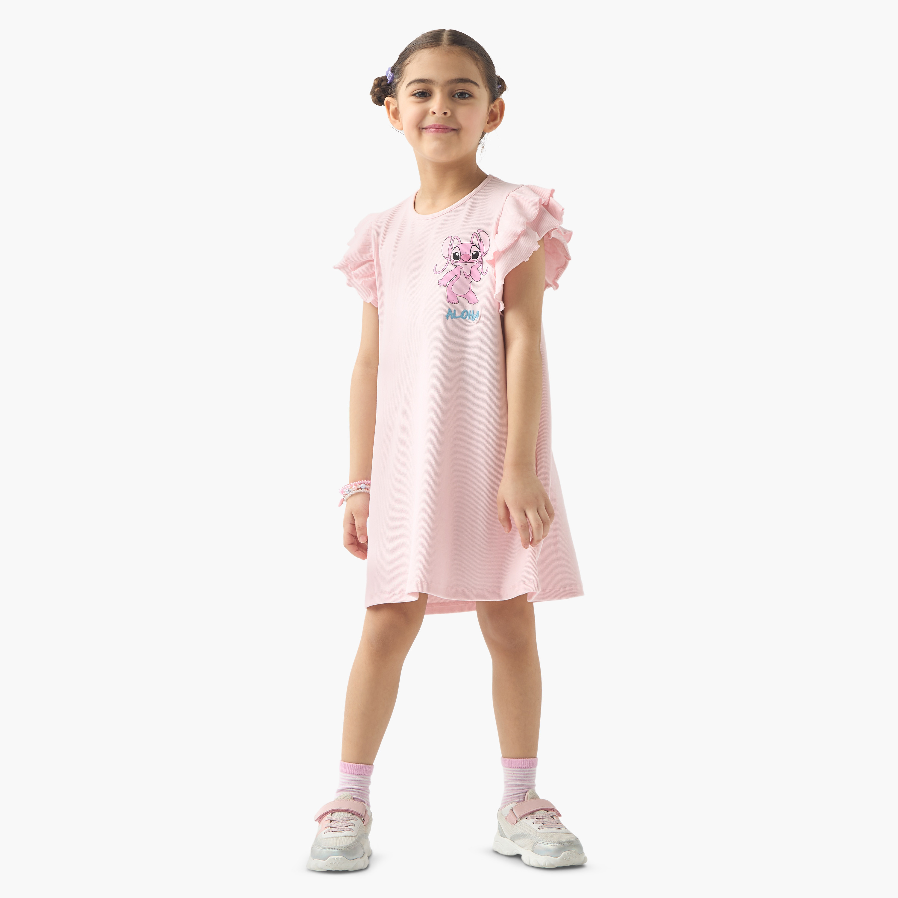 فستان بأكمام واسعة وياقة مستديرة وطبعات من ديزني-girls-clothing-dressesandjumpsuits-image-2