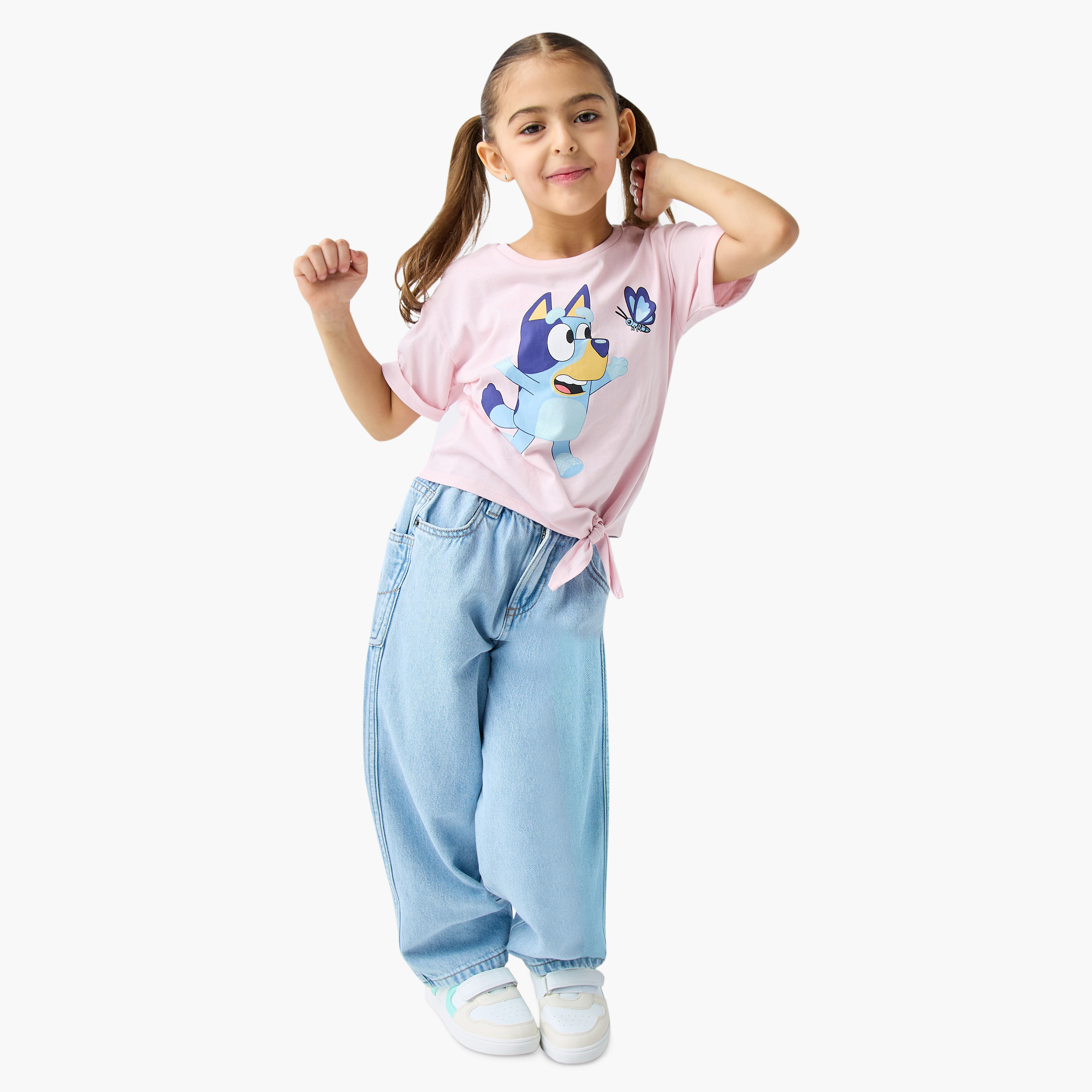 Disney Graphic Print Crew Neck T-shirt with Knot Detail-girls-clothing-tshirts-image-2