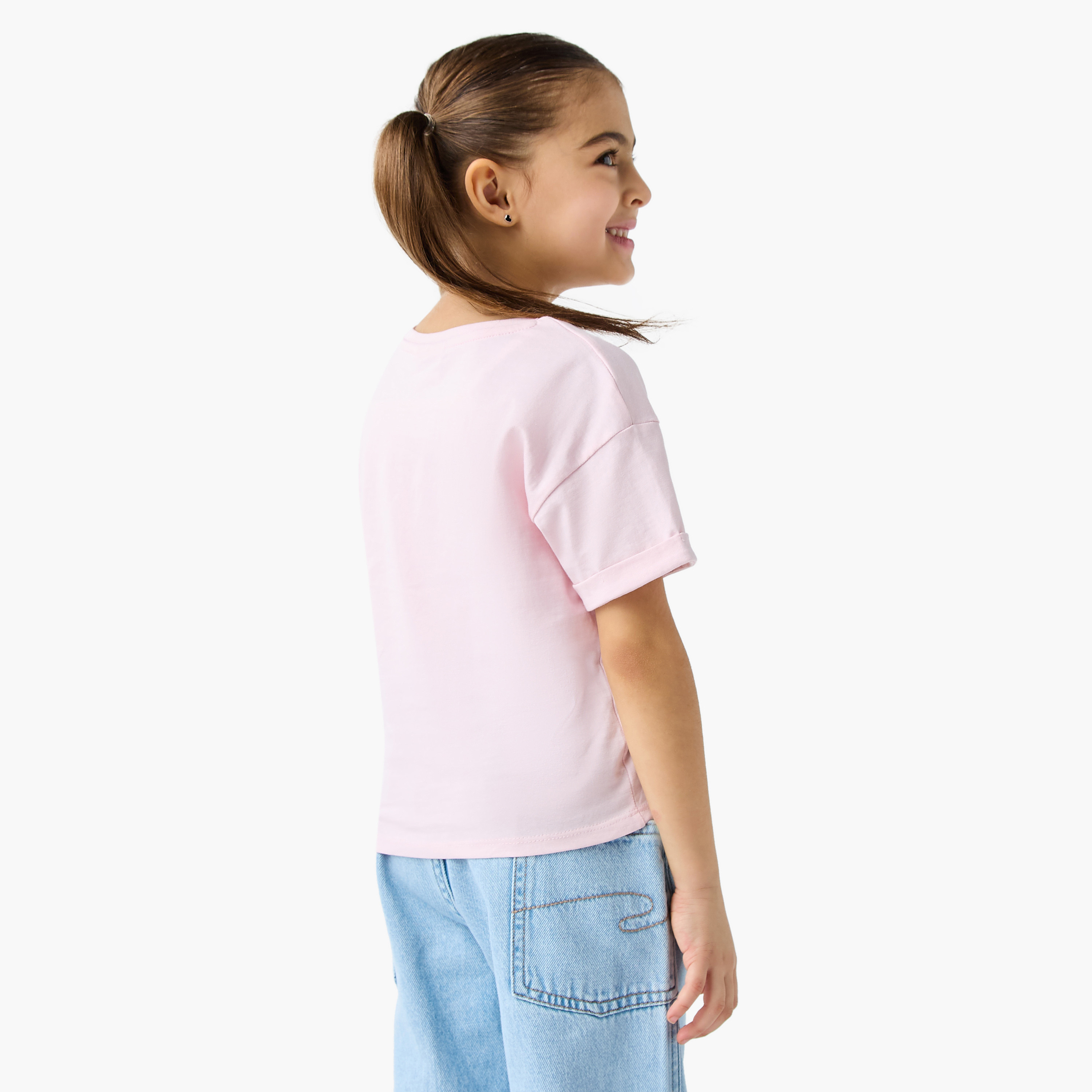 Disney Graphic Print Crew Neck T-shirt with Knot Detail-girls-clothing-tshirts-image-3
