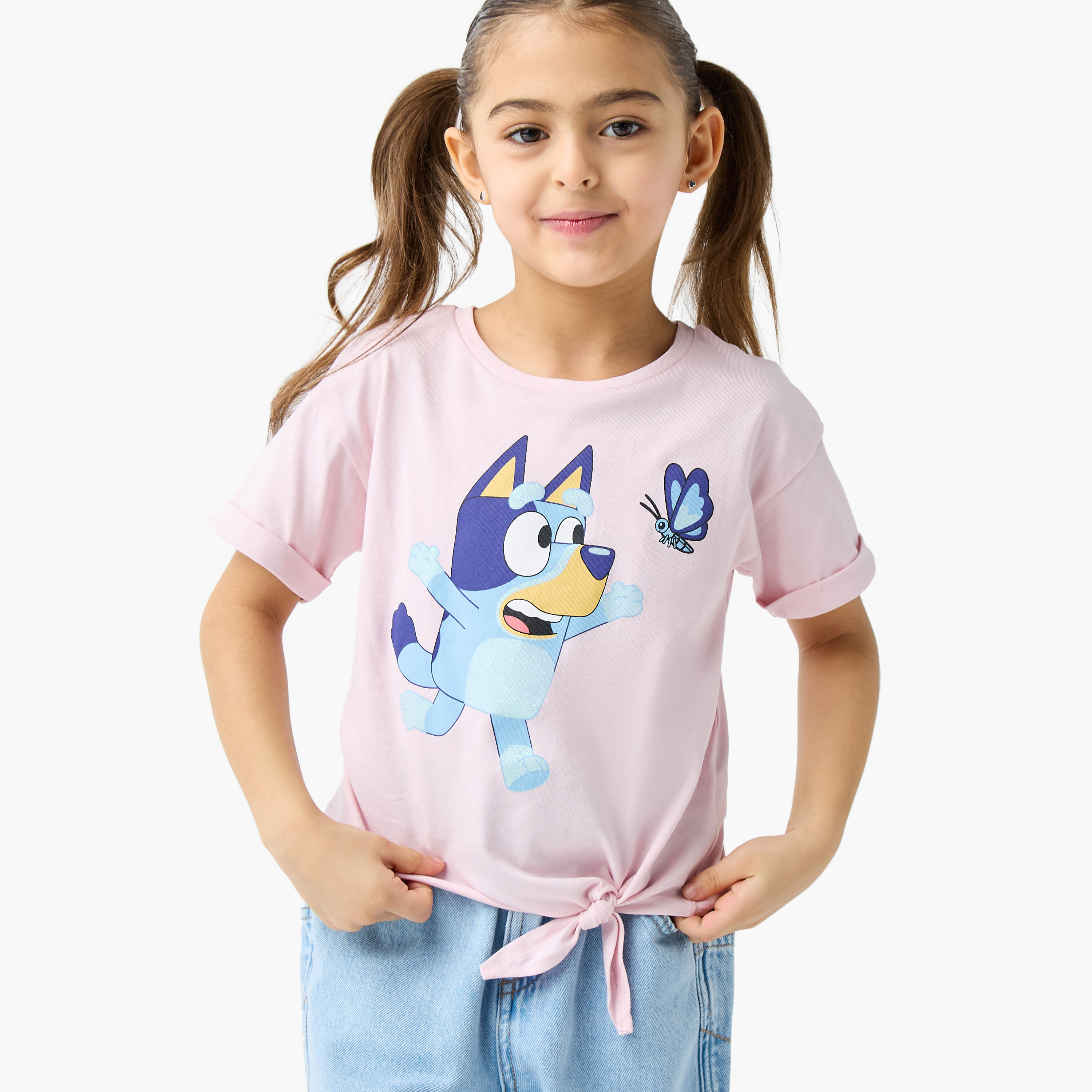 Disney Graphic Print Crew Neck T-shirt with Knot Detail-girls-clothing-tshirts-image-4