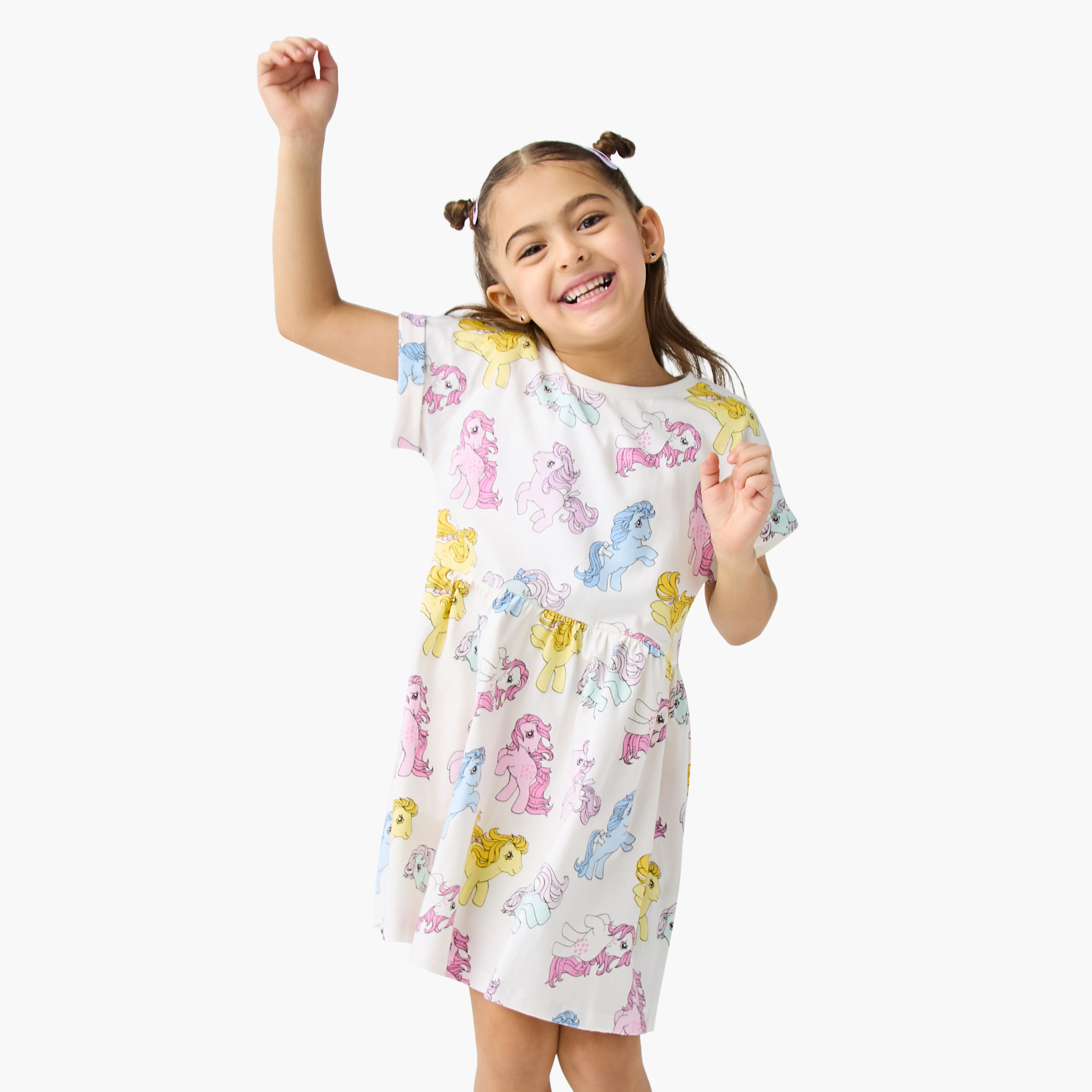 Hasbro All-Over Unicorn Print A-line Dress with Round Neck and Short Sleeves-girls-clothing-dressesandjumpsuits-image-1