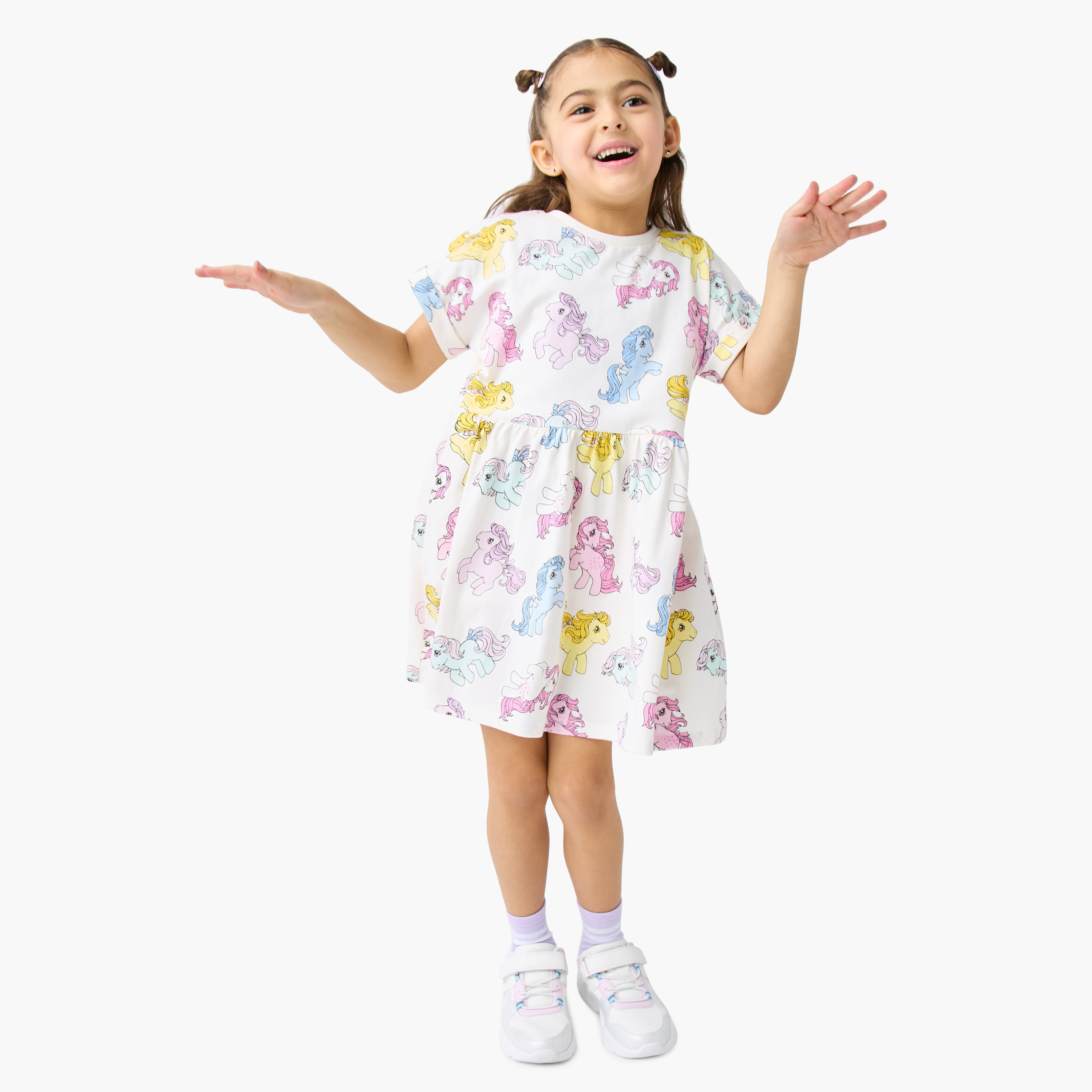 Hasbro All-Over Unicorn Print A-line Dress with Round Neck and Short Sleeves-girls-clothing-dressesandjumpsuits-image-2