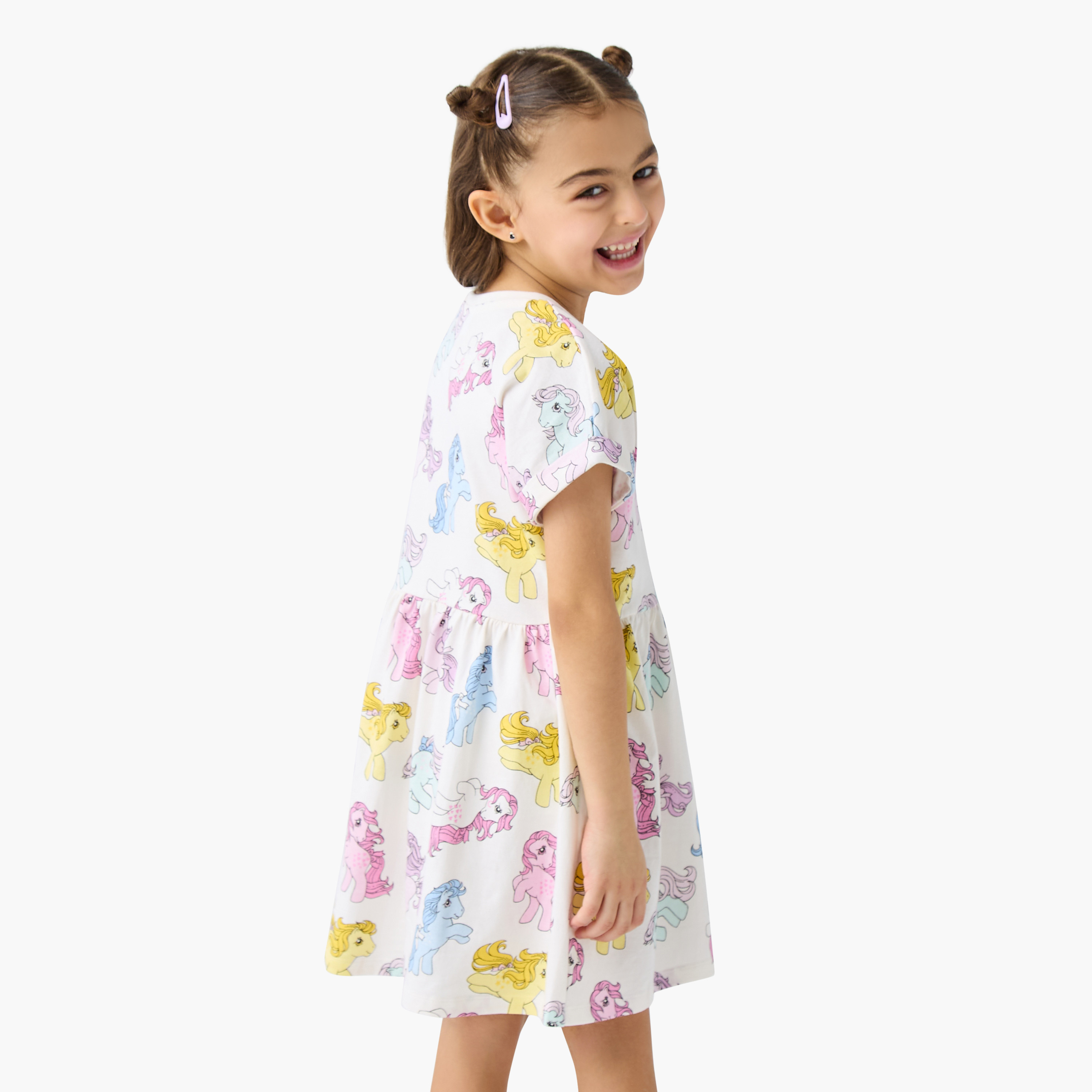 Hasbro All-Over Unicorn Print A-line Dress with Round Neck and Short Sleeves-girls-clothing-dressesandjumpsuits-image-3