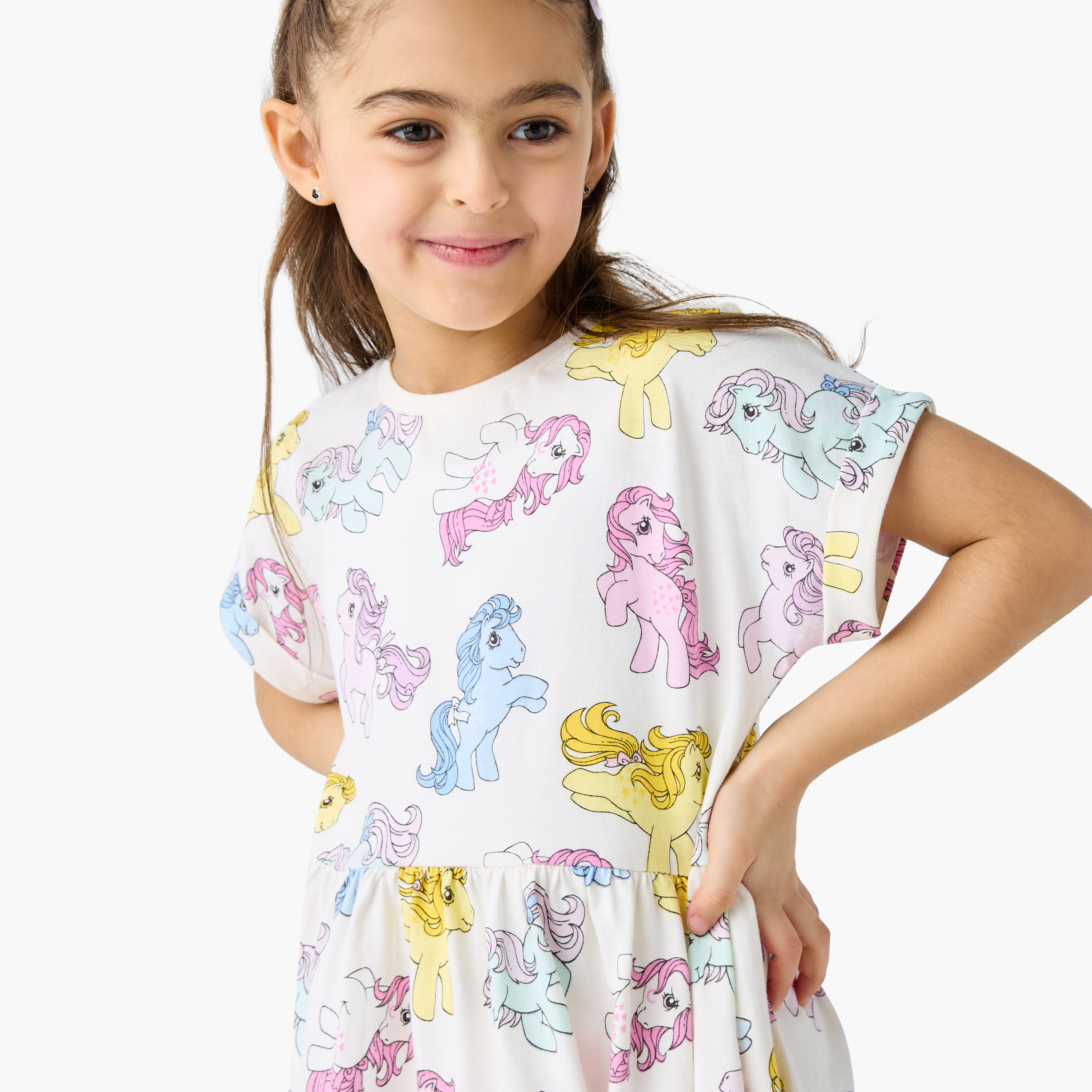 Hasbro All-Over Unicorn Print A-line Dress with Round Neck and Short Sleeves-girls-clothing-dressesandjumpsuits-image-4