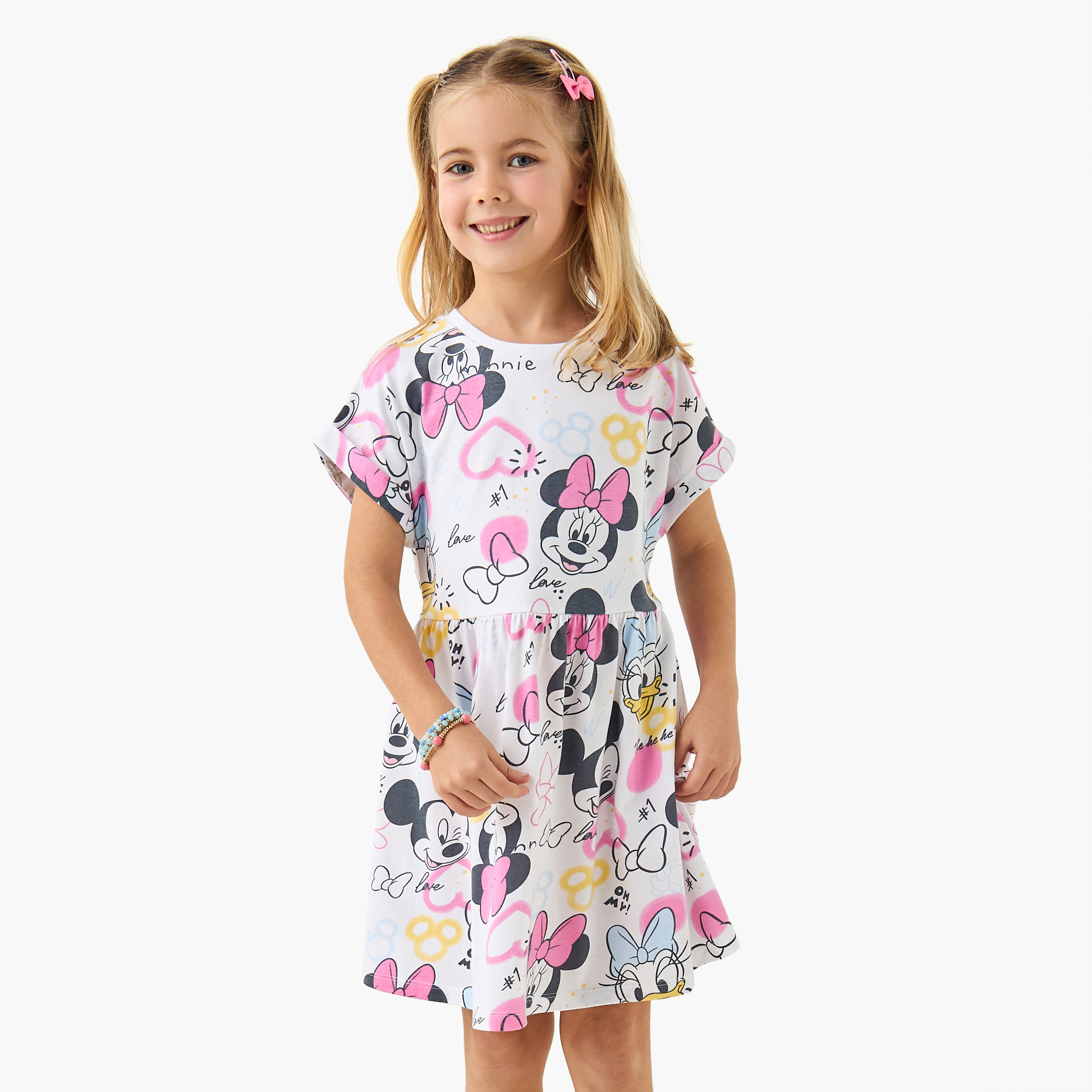 فستان بأكمام قصيرة وطبعات ميني ماوس وديزي داك من ديزني-girls-clothing-dressesandjumpsuits-image-1