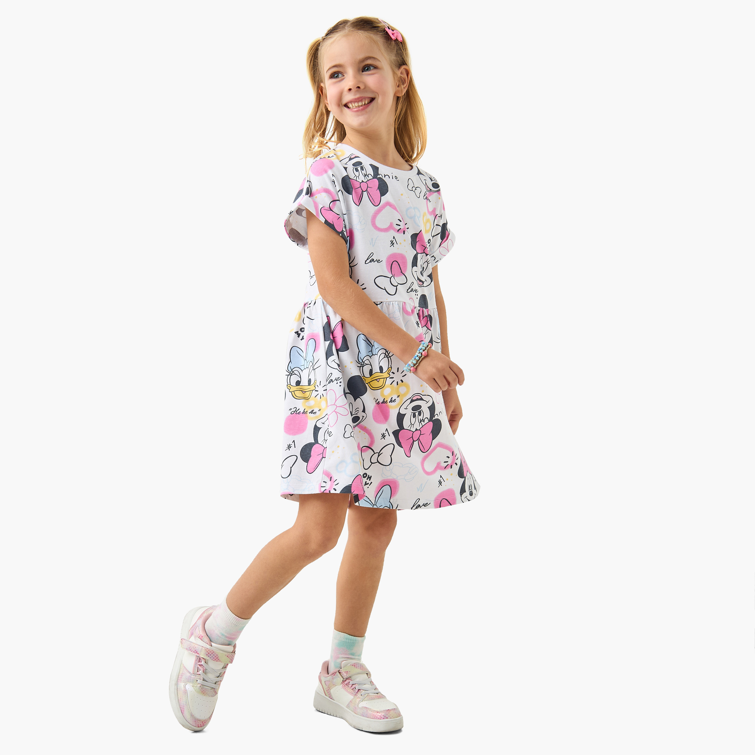 فستان بأكمام قصيرة وطبعات ميني ماوس وديزي داك من ديزني-girls-clothing-dressesandjumpsuits-image-2