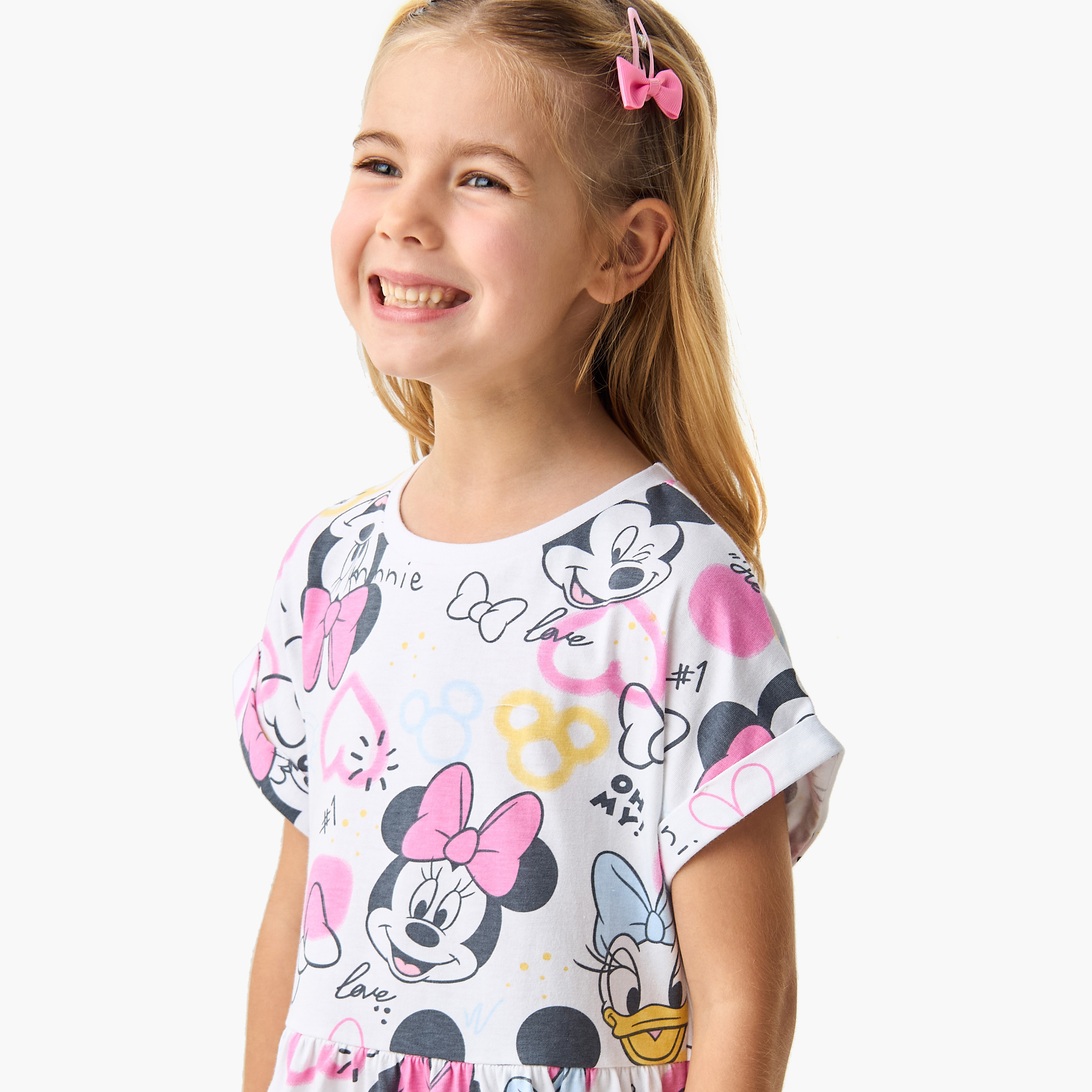 فستان بأكمام قصيرة وطبعات ميني ماوس وديزي داك من ديزني-girls-clothing-dressesandjumpsuits-image-4