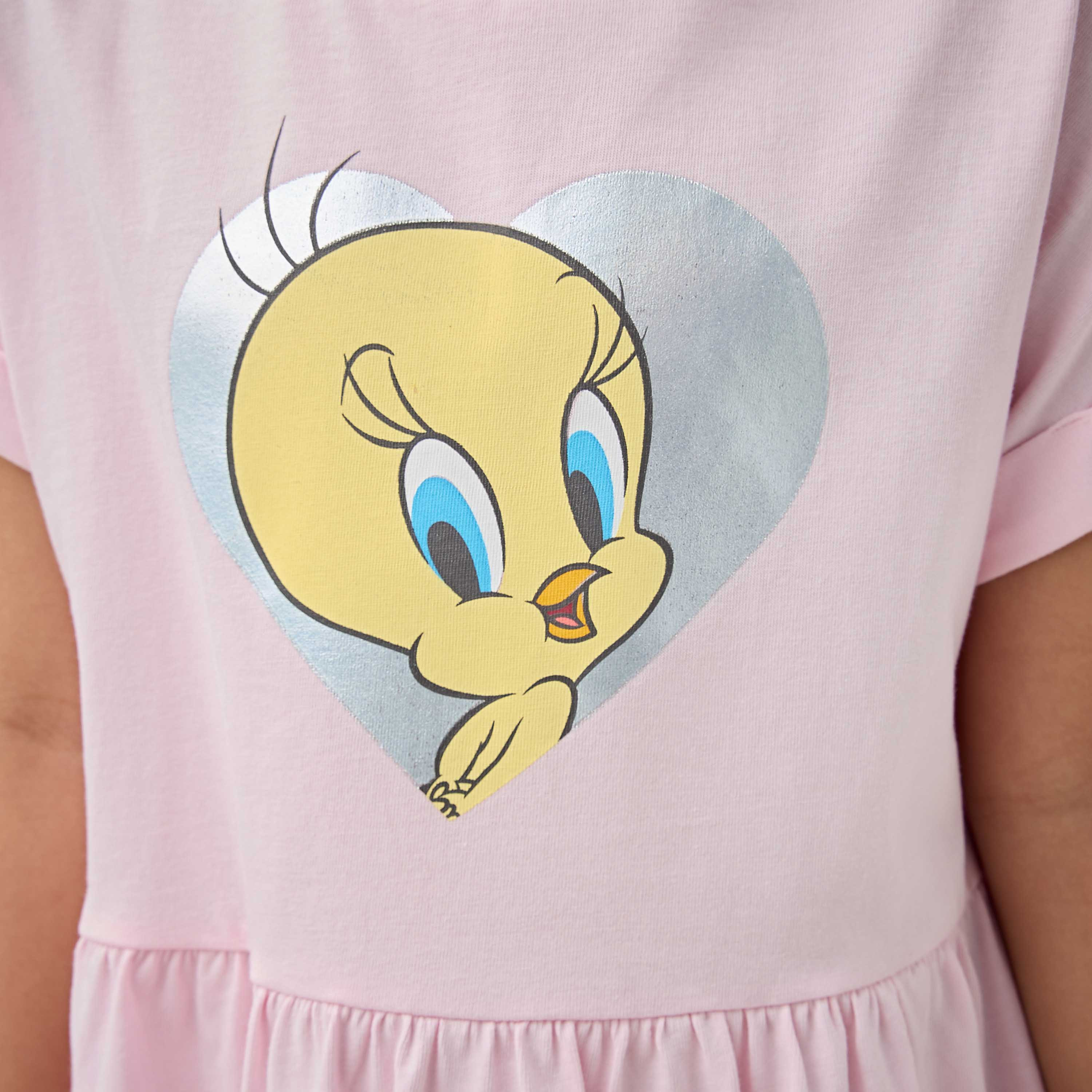Tweety Print Dress with Short Sleeves-girls-clothing-dressesandjumpsuits-image-5