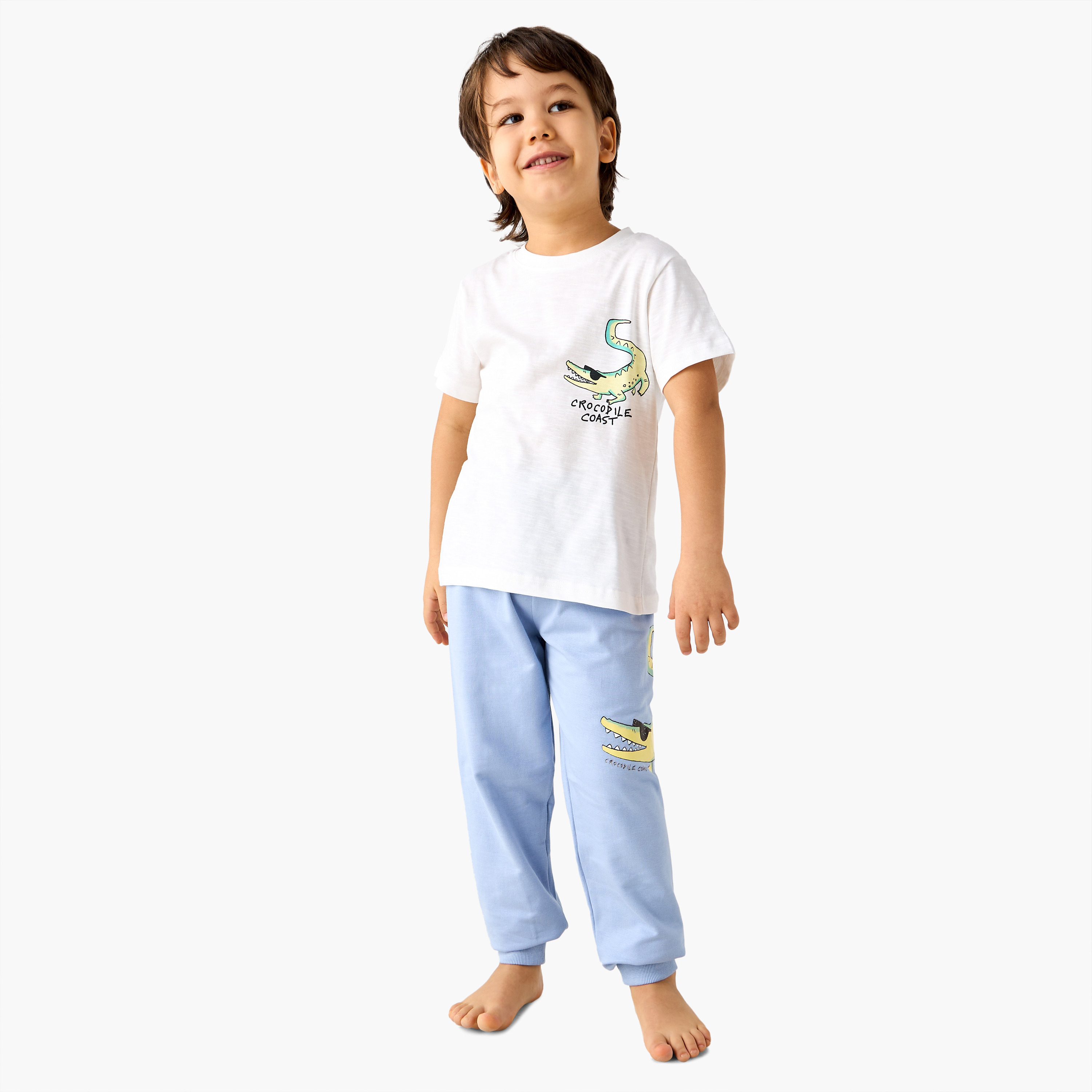 Juniors Crocodile Print T-shirt and Pyjama Set-boys-clothing-nightwear-image-1