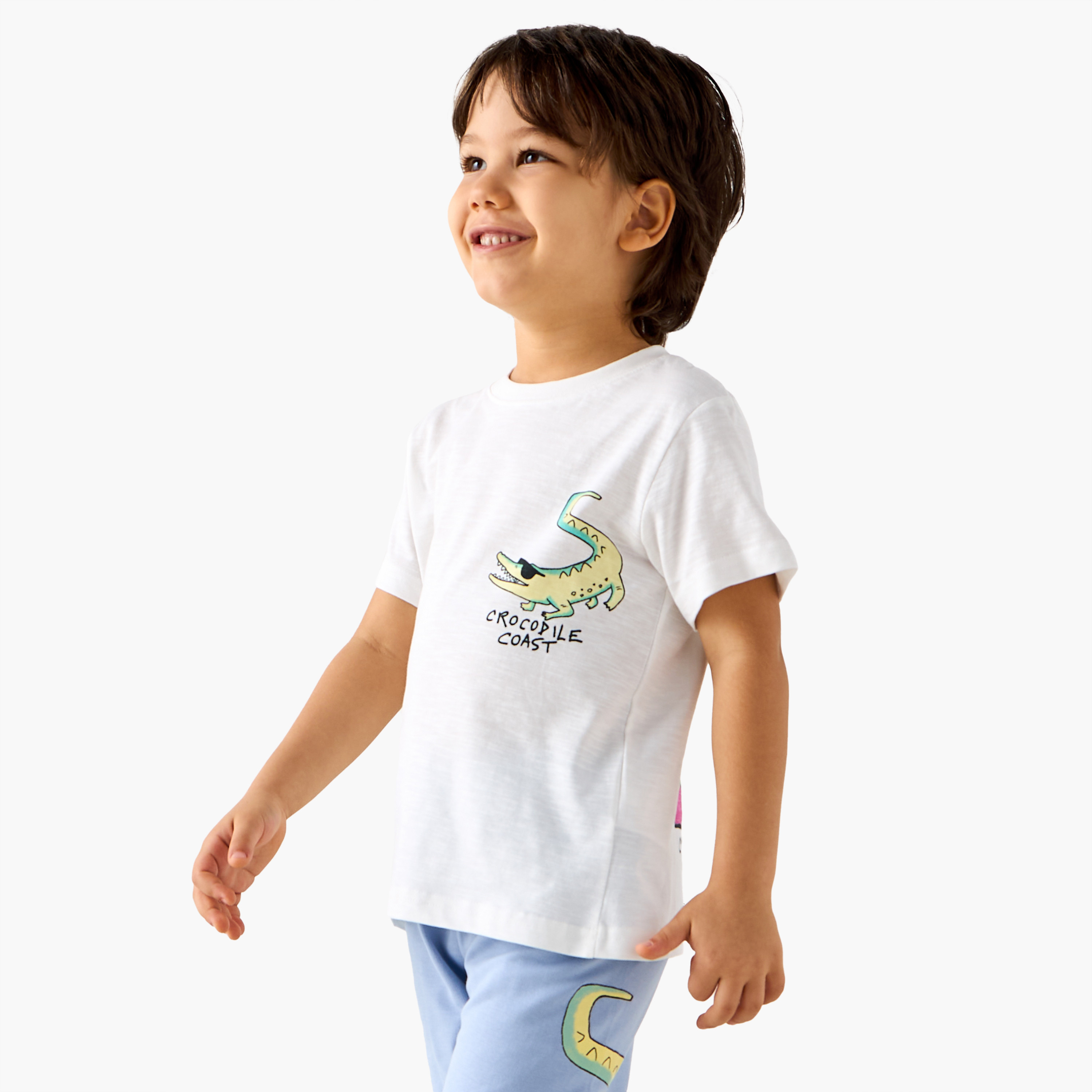 Juniors Crocodile Print T-shirt and Pyjama Set-boys-clothing-nightwear-image-2