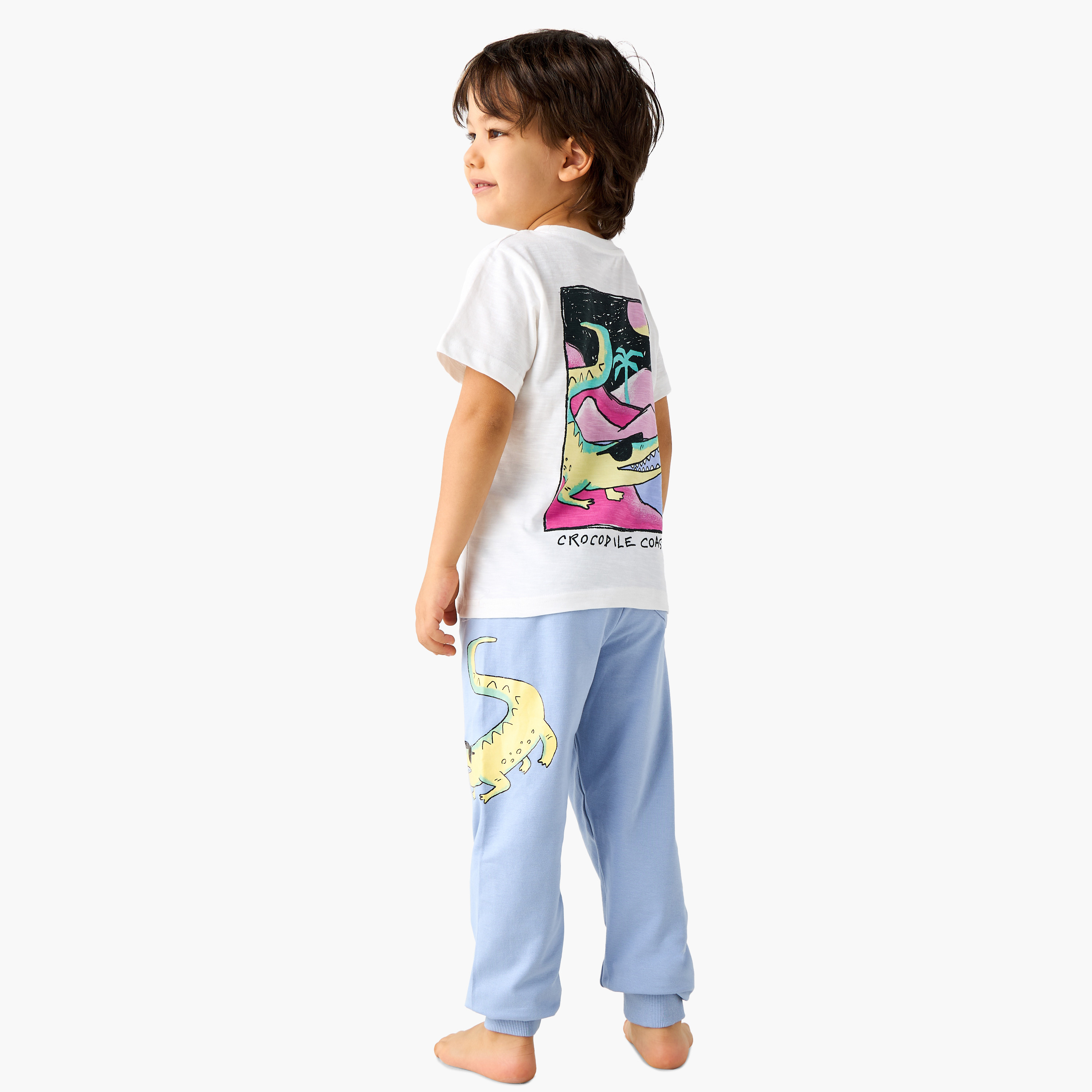 Juniors Crocodile Print T-shirt and Pyjama Set-boys-clothing-nightwear-image-4