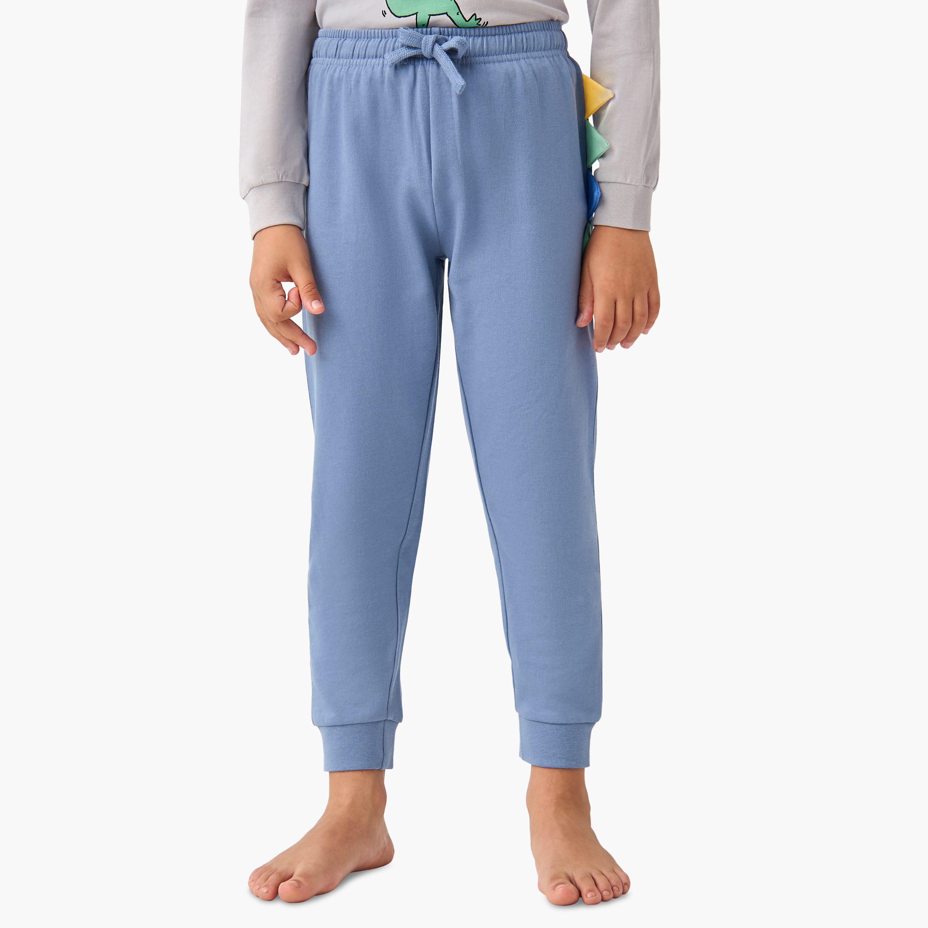 Juniors Dino Print T-shirt and Solid Pyjama Set-boys-clothing-nightwear-image-3
