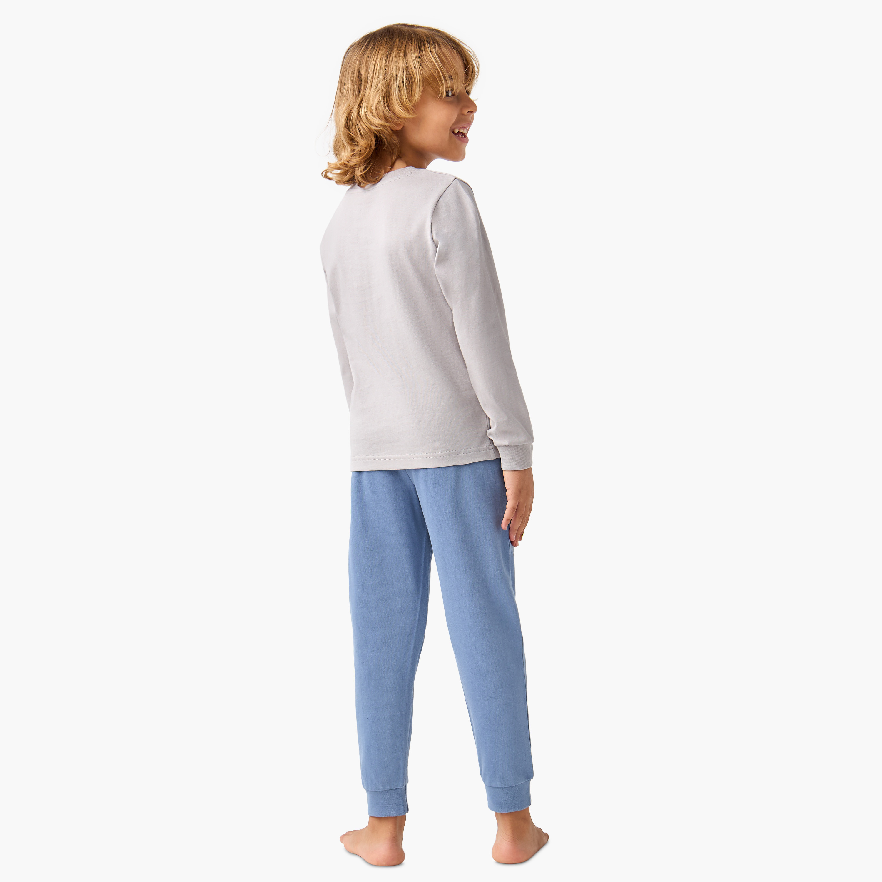 Juniors Dino Print T-shirt and Solid Pyjama Set-boys-clothing-nightwear-image-4