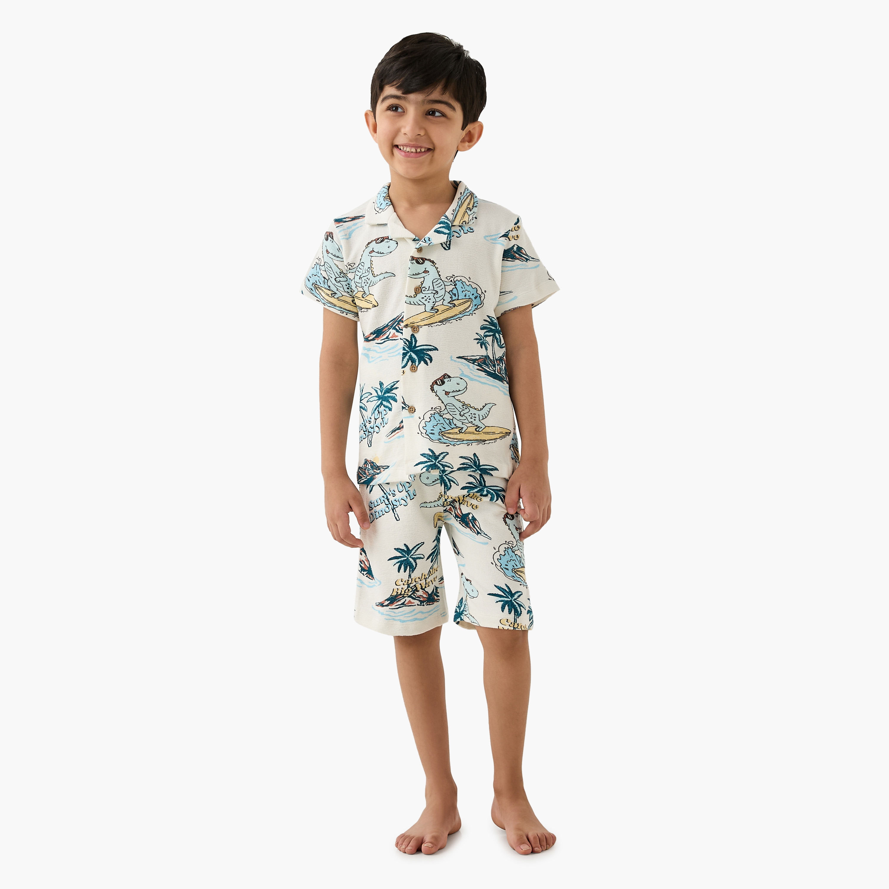 Juniors All-Over Dinosaur Print Shirt and Shorts Set-boys-clothing-nightwear-image-1