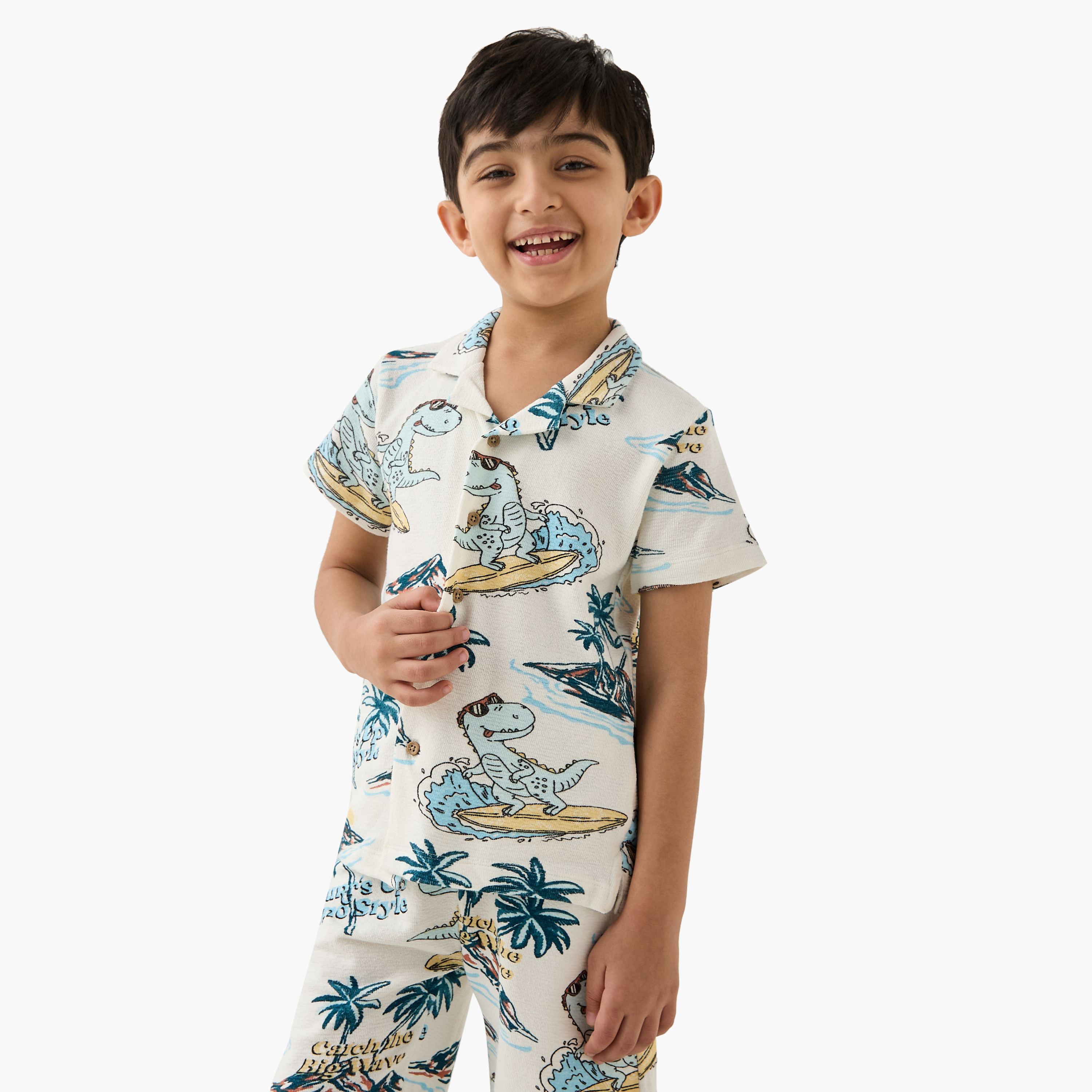 Juniors All-Over Dinosaur Print Shirt and Shorts Set-boys-clothing-nightwear-image-2