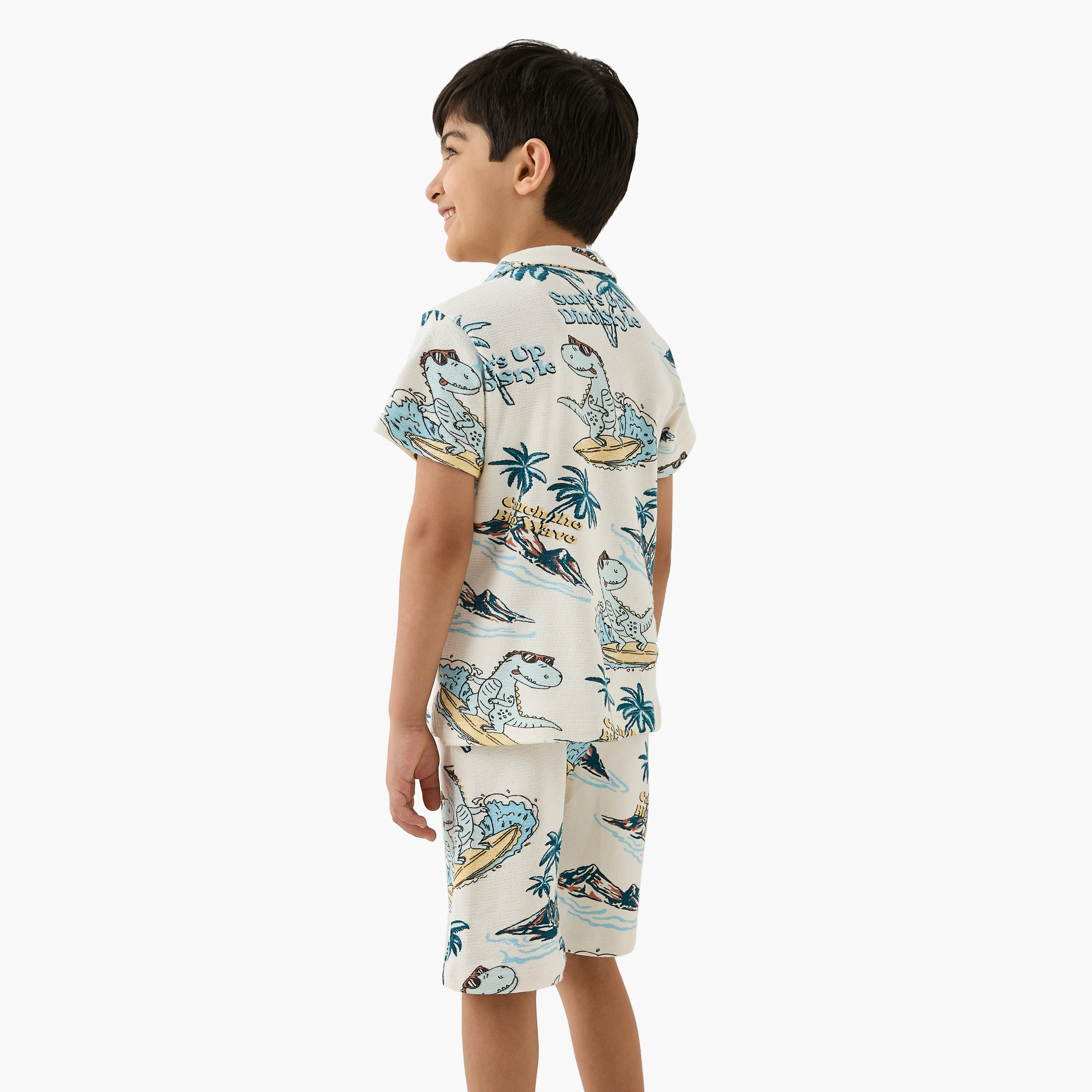 Juniors All-Over Dinosaur Print Shirt and Shorts Set-boys-clothing-nightwear-image-4