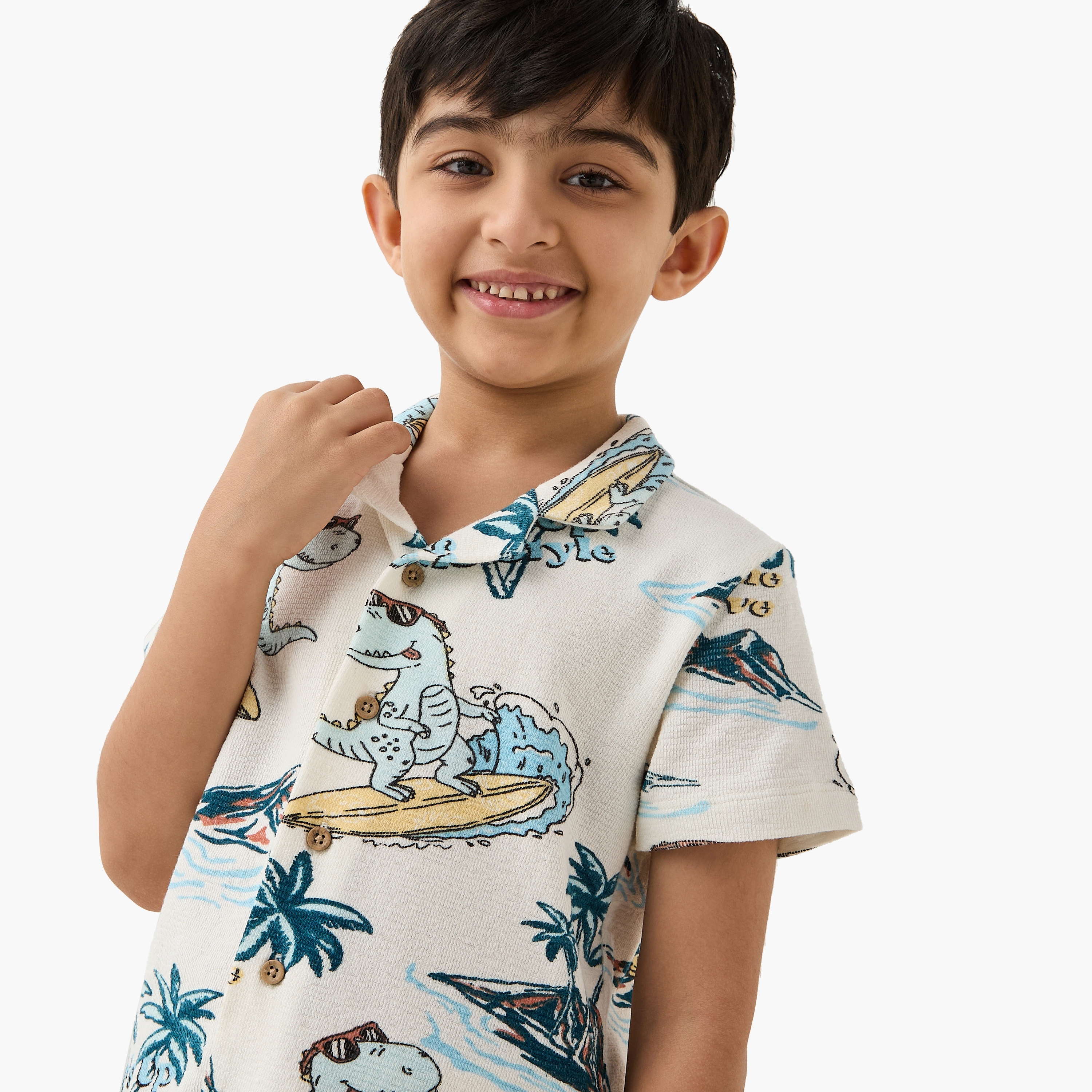 Juniors All-Over Dinosaur Print Shirt and Shorts Set-boys-clothing-nightwear-image-5