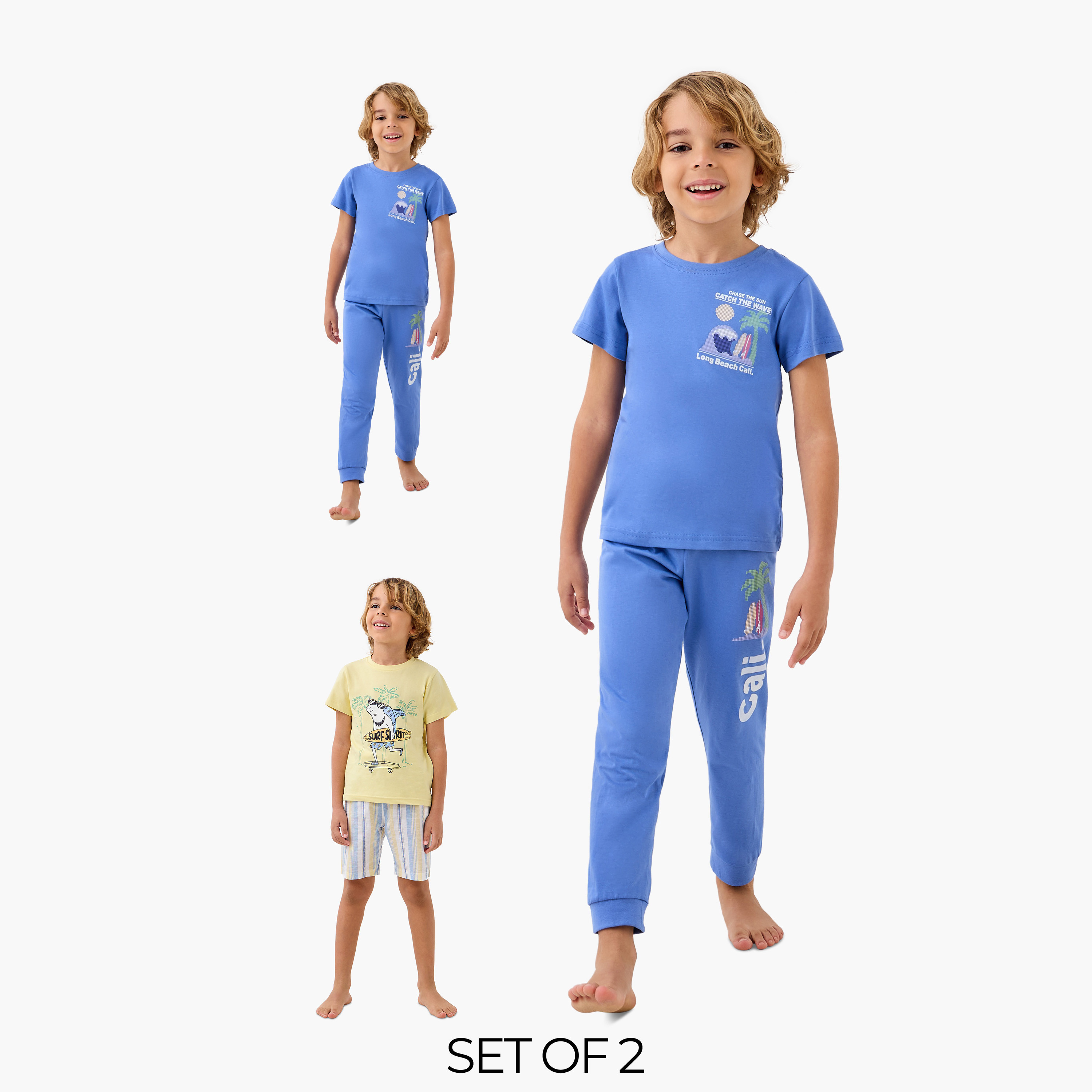 Juniors 4-Piece Printed T-shirts with Shorts and Pyjamas-boys-clothing-nightwear-image-1