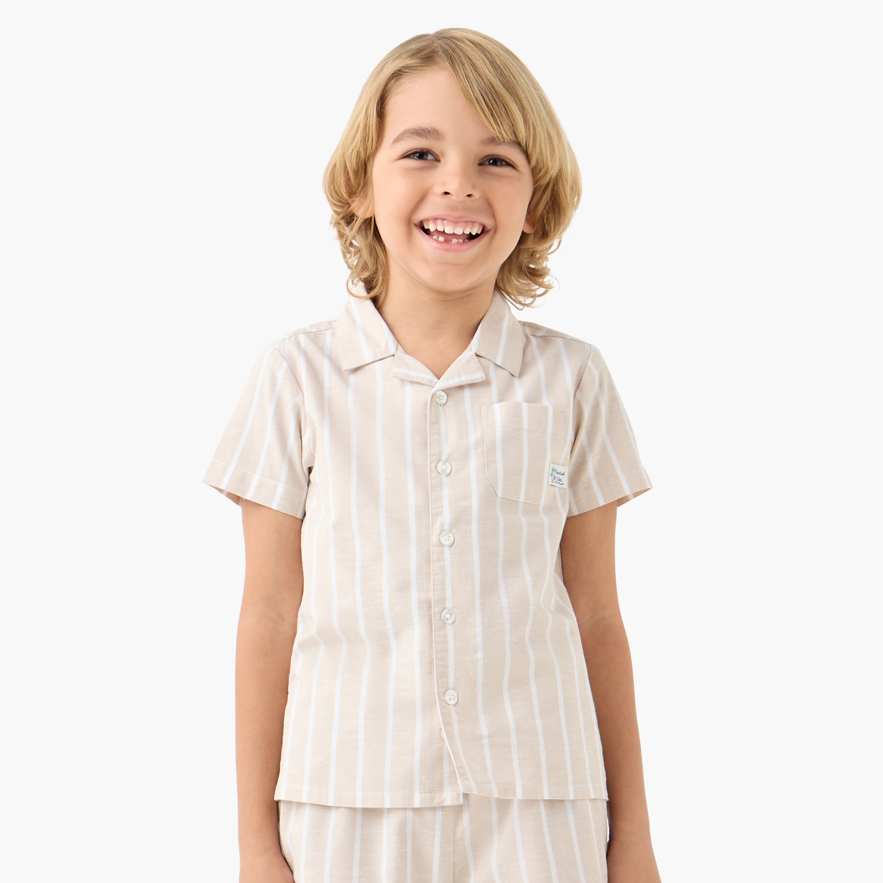 Juniors Striped Short Sleeves Shirt and Elasticated Pyjama Set-boys-clothing-nightwear-image-2