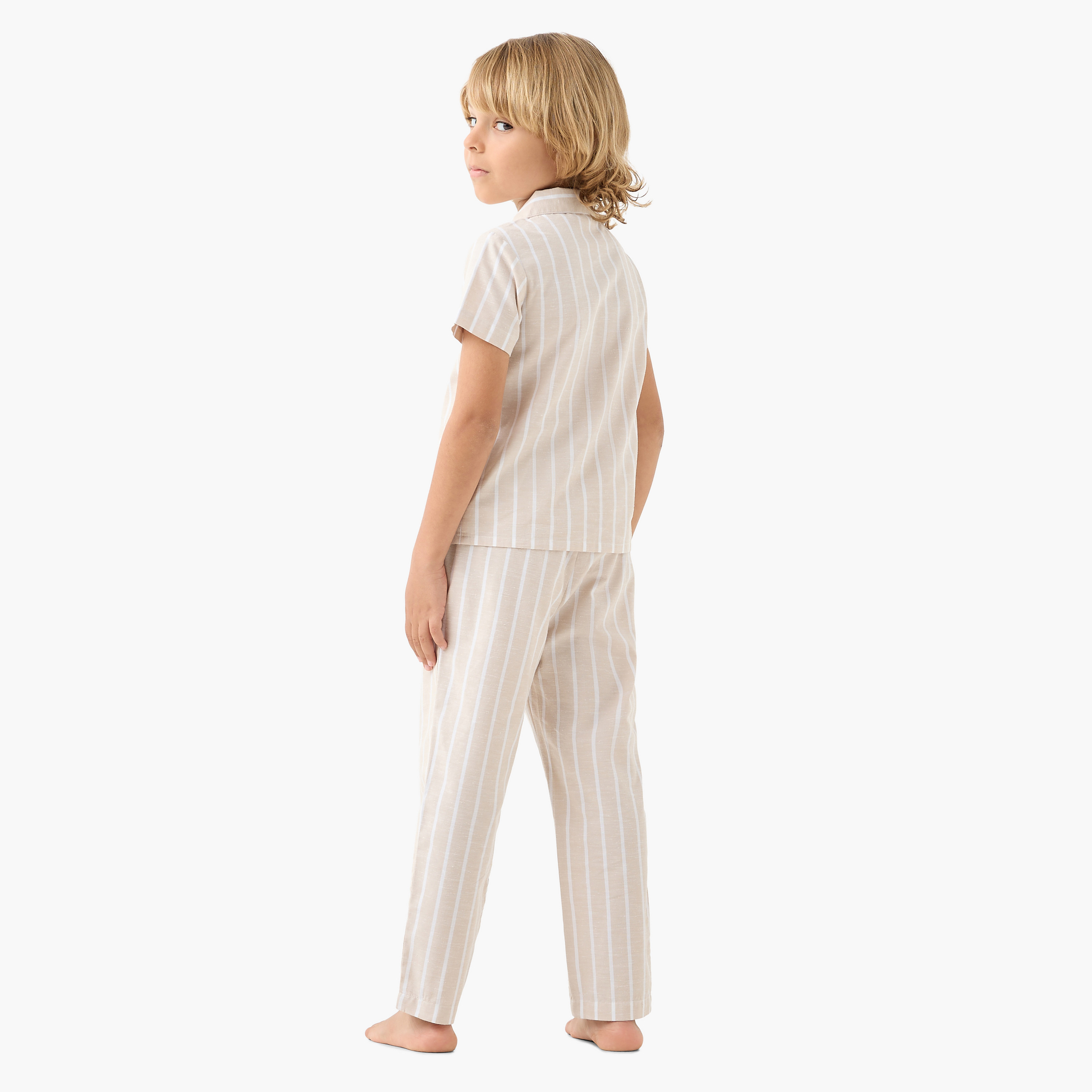 Juniors Striped Short Sleeves Shirt and Elasticated Pyjama Set-boys-clothing-nightwear-image-4