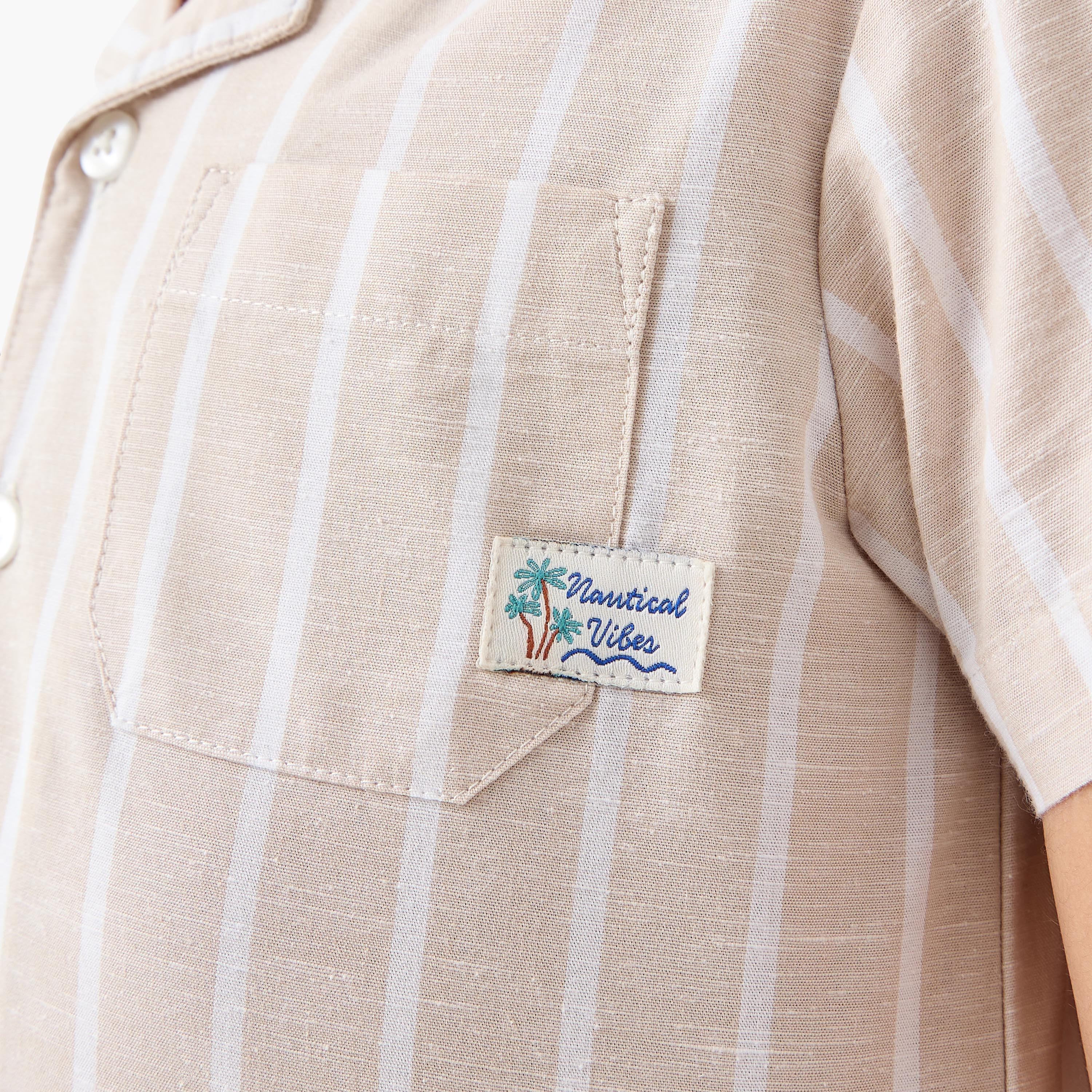 Juniors Striped Short Sleeves Shirt and Elasticated Pyjama Set-boys-clothing-nightwear-image-6