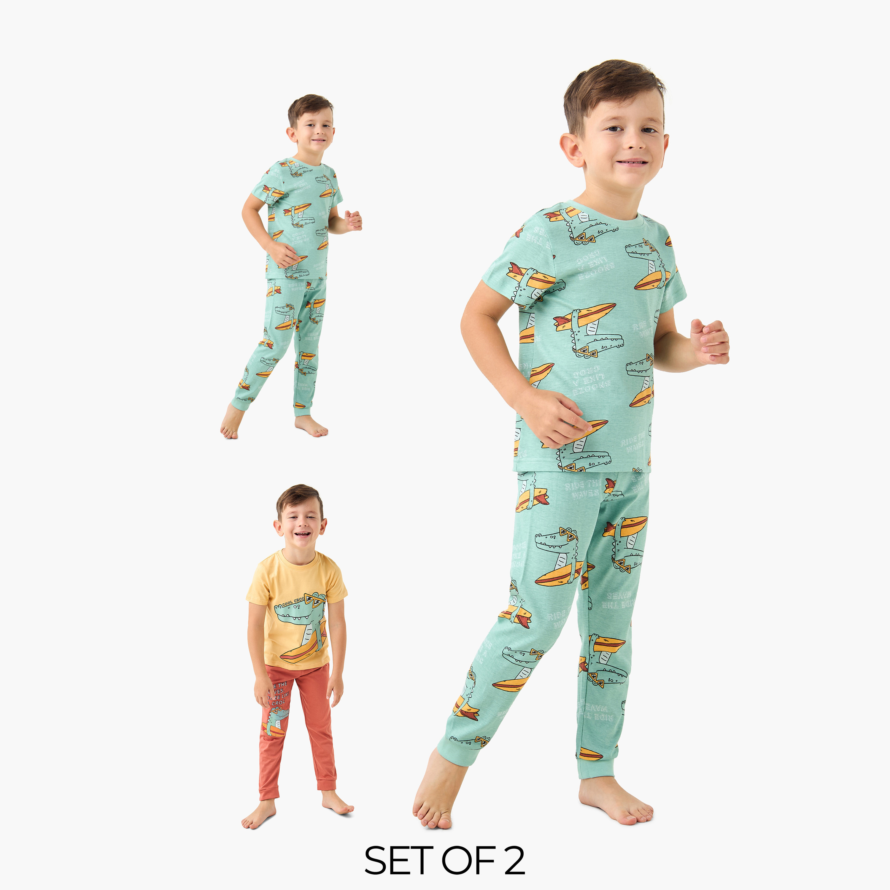 Juniors Alligator Print T-shirts and Pyjamas - Set of 2-boys-clothing-nightwear-image-1