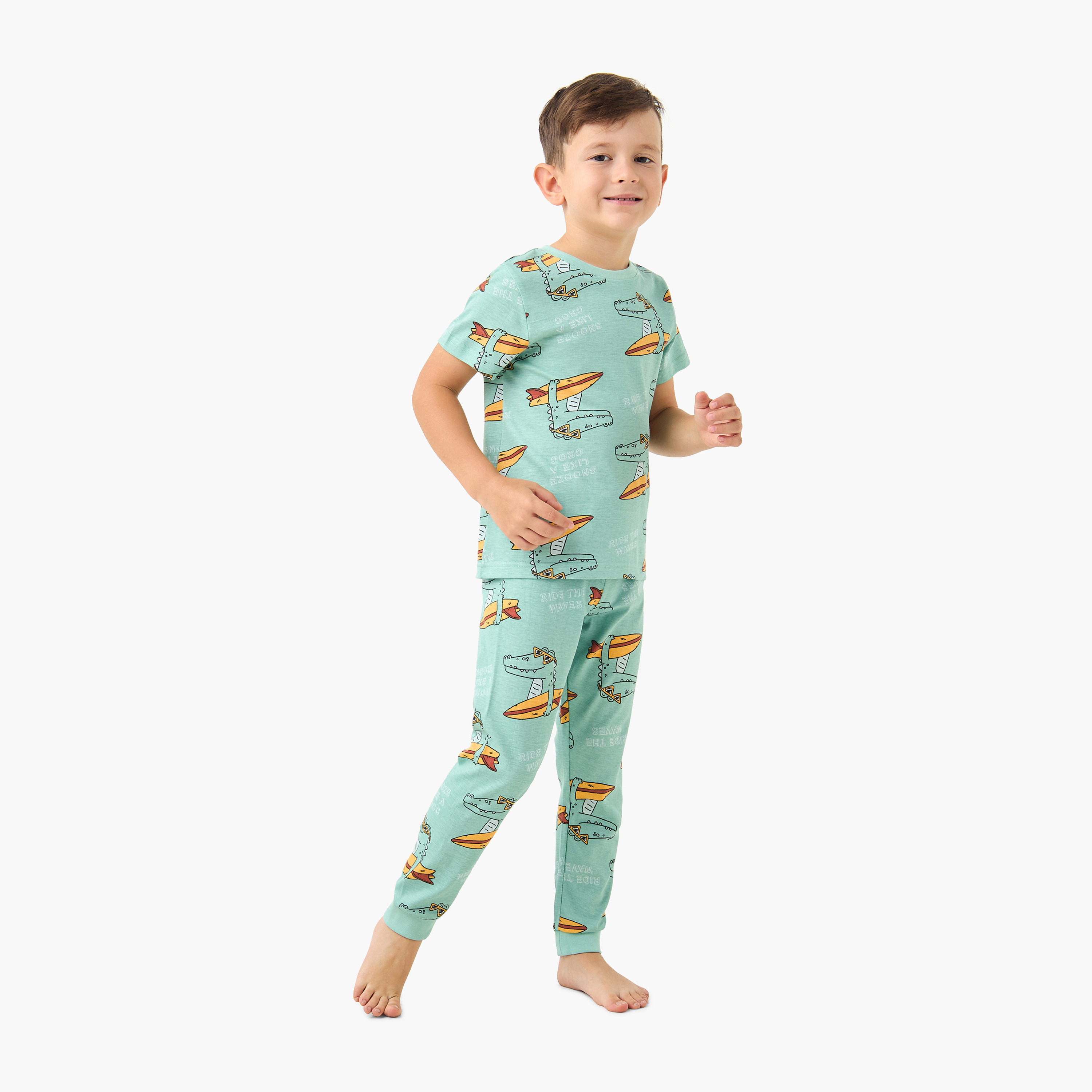 Juniors Alligator Print T-shirts and Pyjamas - Set of 2-boys-clothing-nightwear-image-2