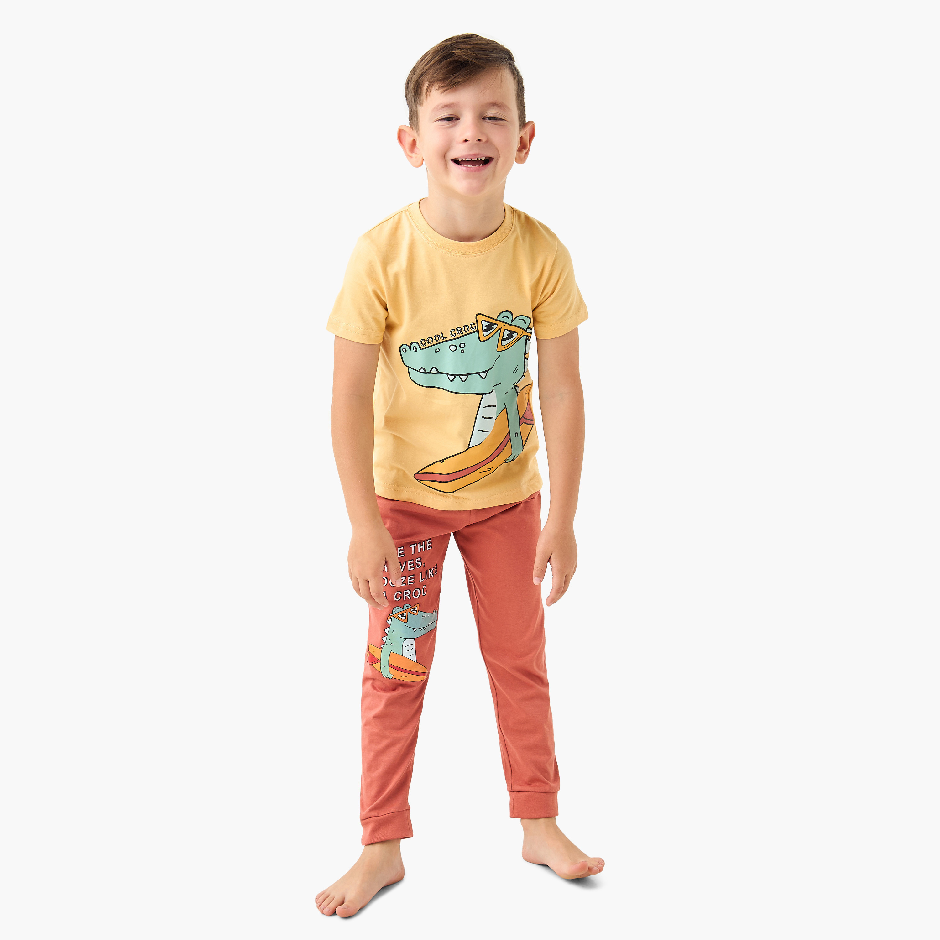 Juniors Alligator Print T-shirts and Pyjamas - Set of 2-boys-clothing-nightwear-image-3