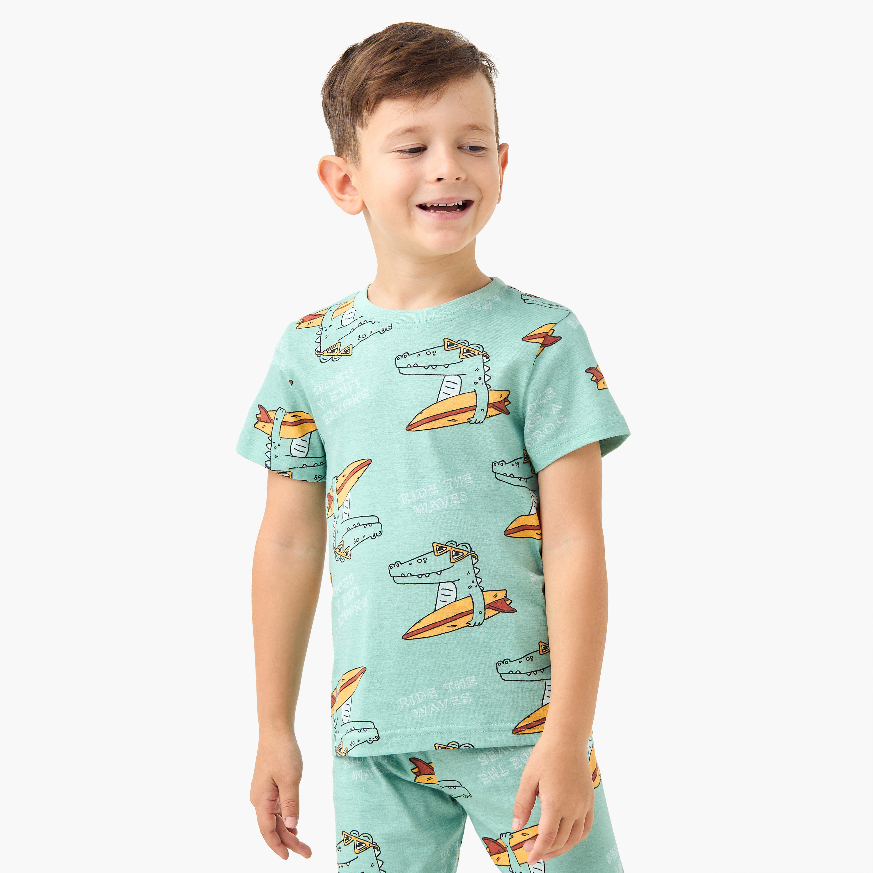 Juniors Alligator Print T-shirts and Pyjamas - Set of 2-boys-clothing-nightwear-image-4