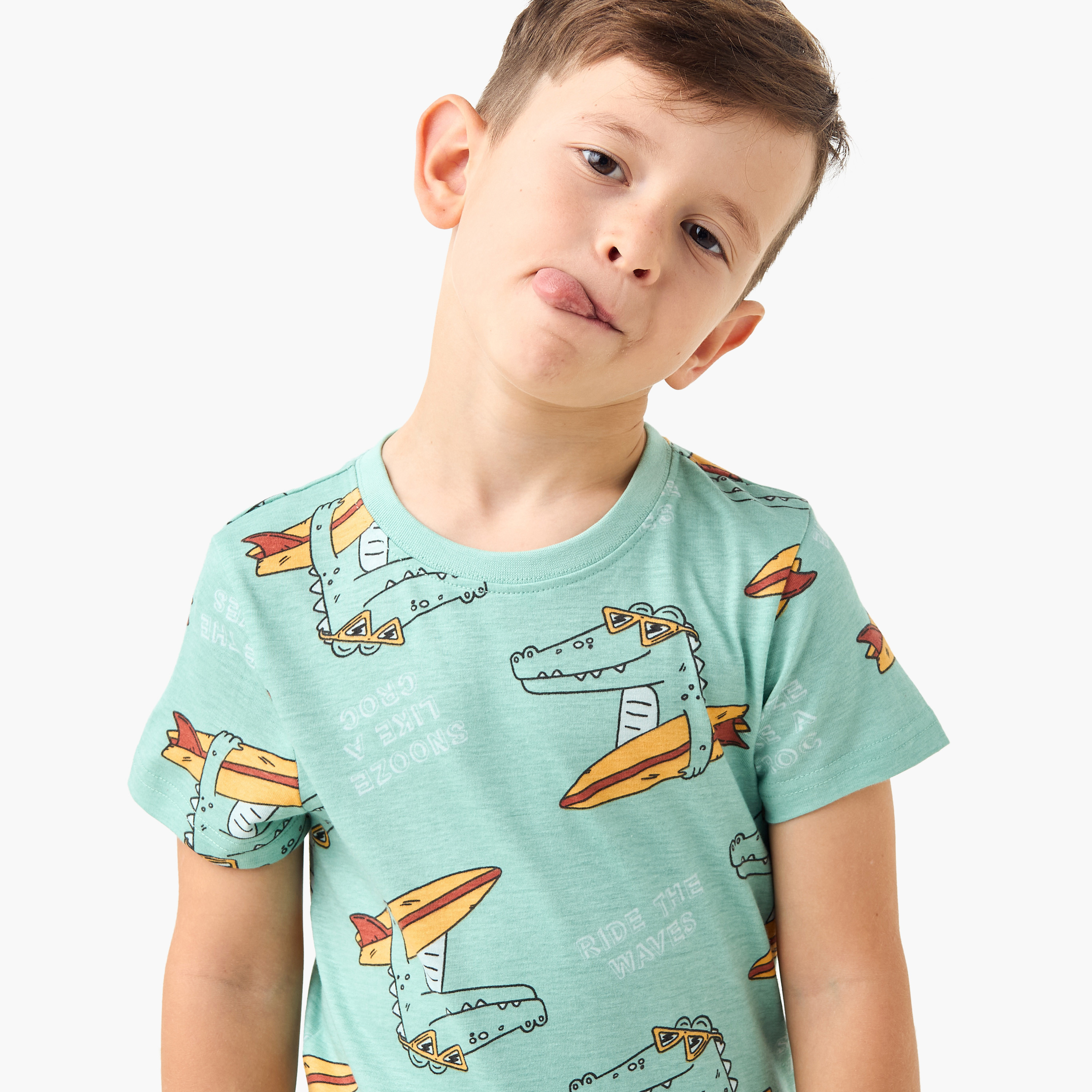 Juniors Alligator Print T-shirts and Pyjamas - Set of 2-boys-clothing-nightwear-image-7