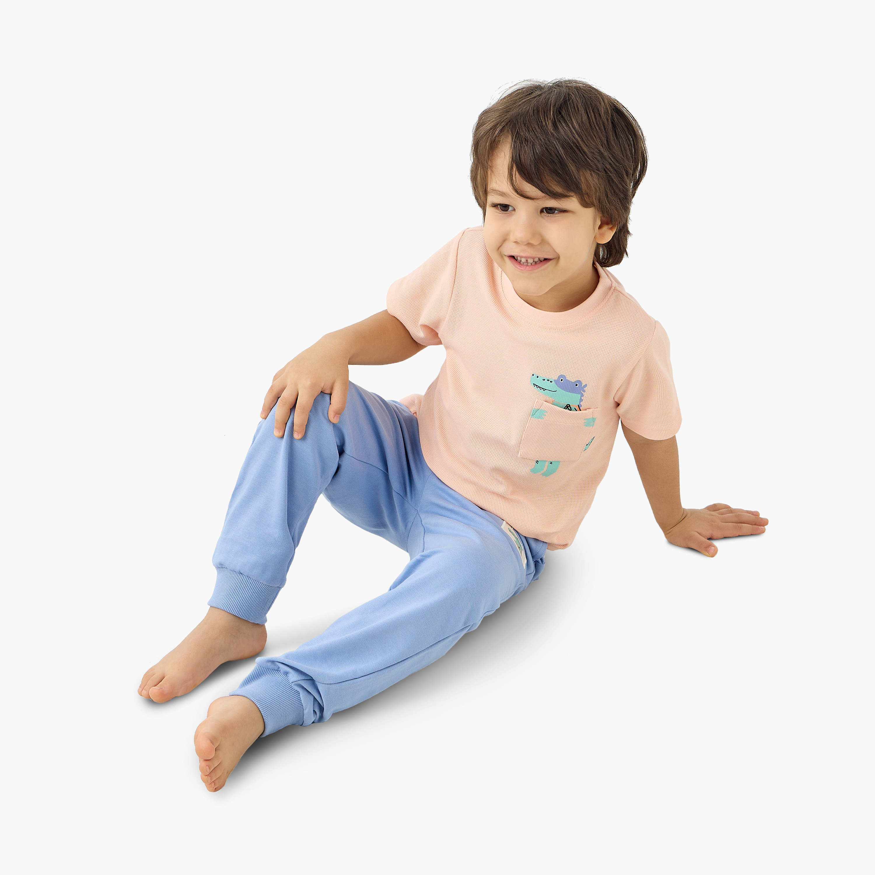 Juniors Dino Print T-shirt and Pyjama Set-boys-clothing-nightwear-image-1