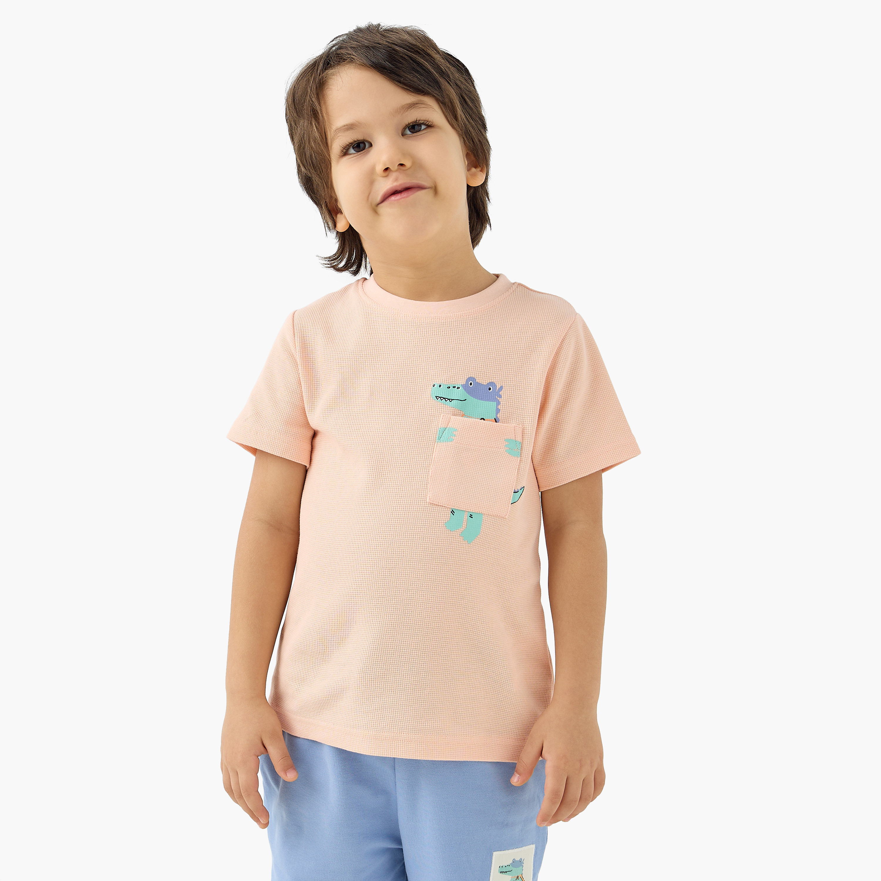 Juniors Dino Print T-shirt and Pyjama Set-boys-clothing-nightwear-image-2