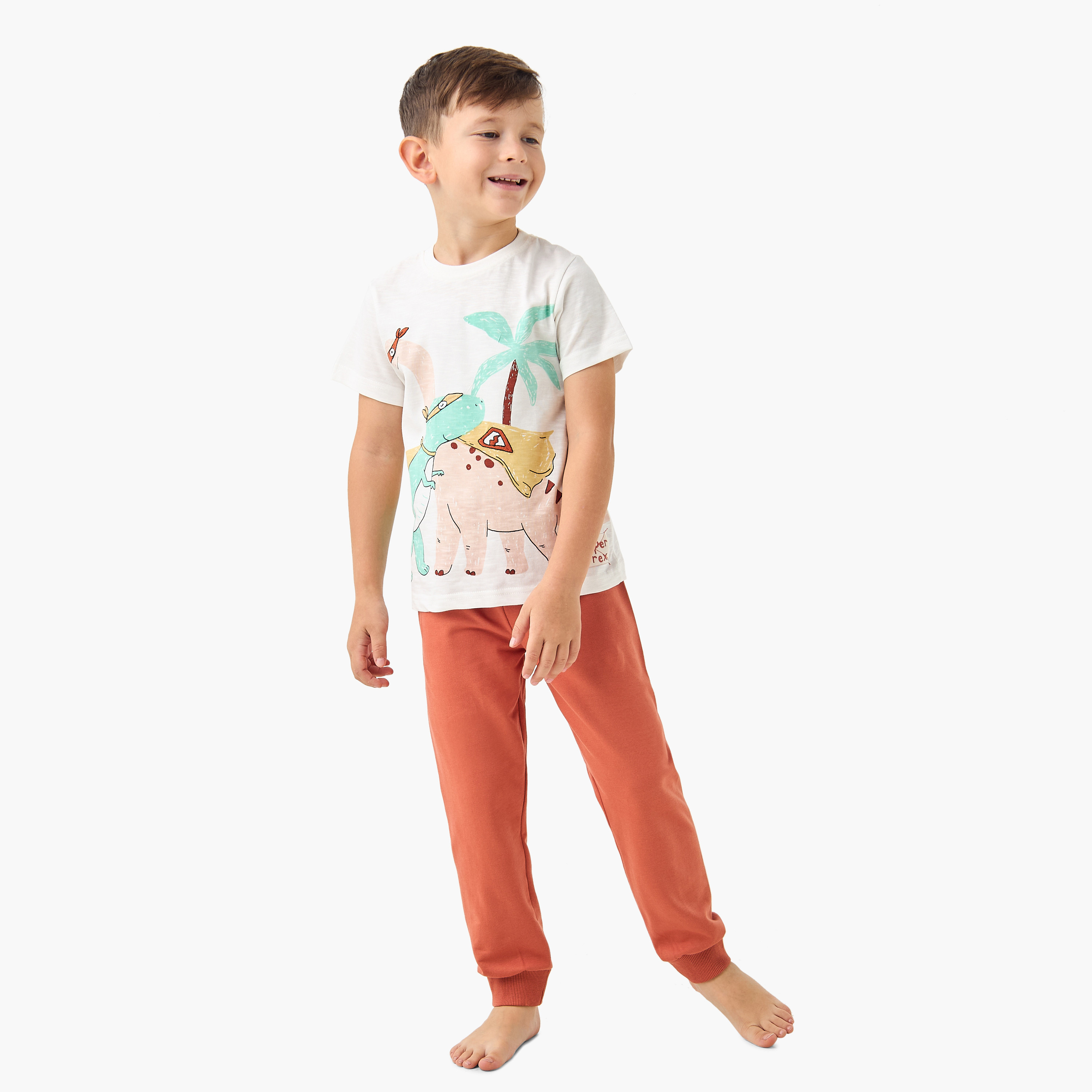 Juniors Graphic Print T-shirt and Solid Pyajama Set-boys-clothing-nightwear-image-1