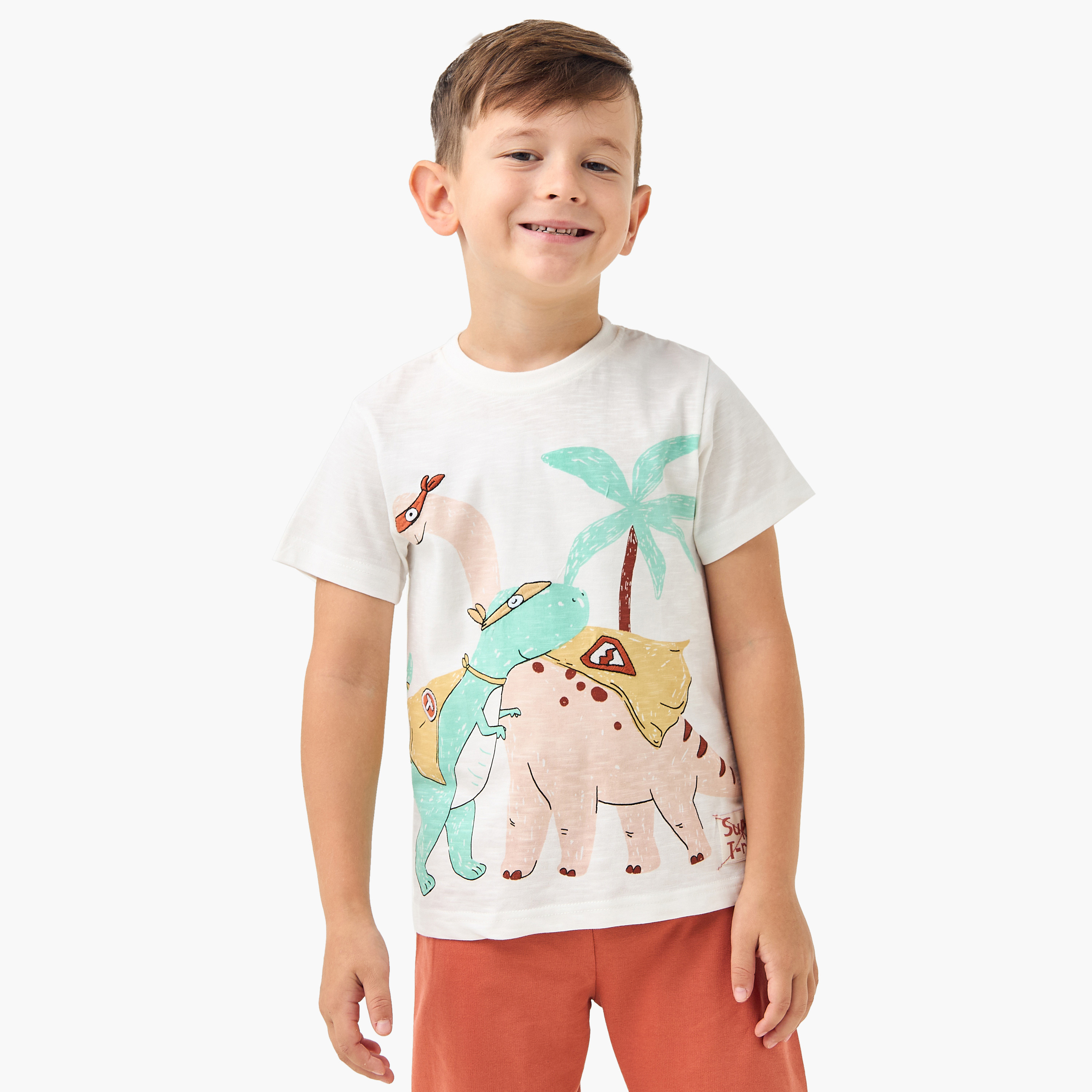 Juniors Graphic Print T-shirt and Solid Pyajama Set-boys-clothing-nightwear-image-2
