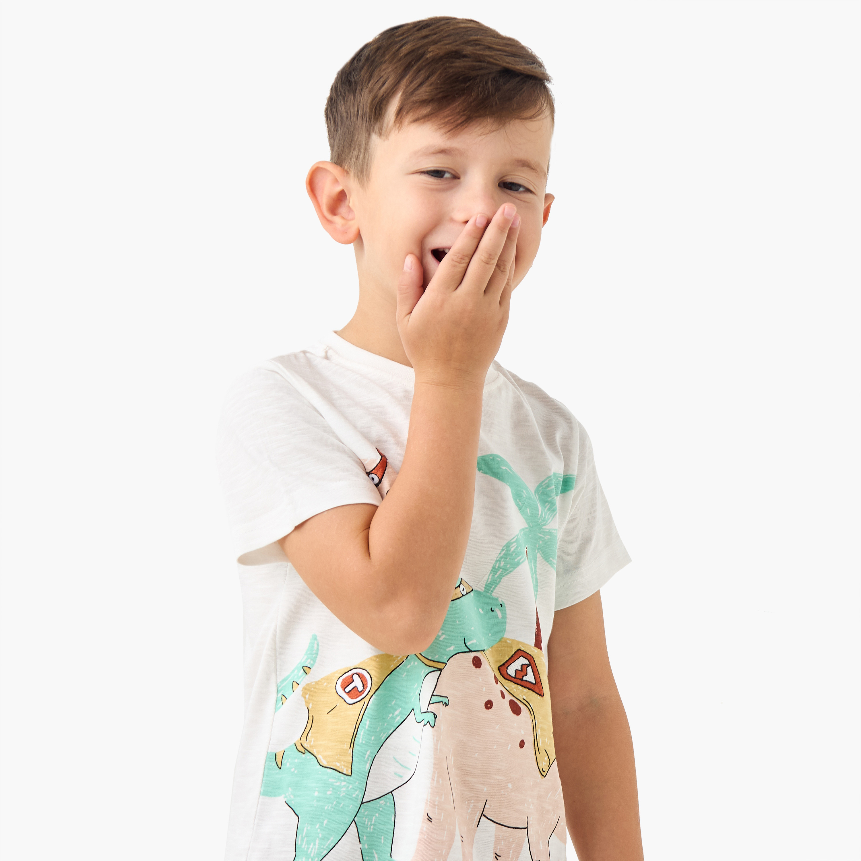 Juniors Graphic Print T-shirt and Solid Pyajama Set-boys-clothing-nightwear-image-5