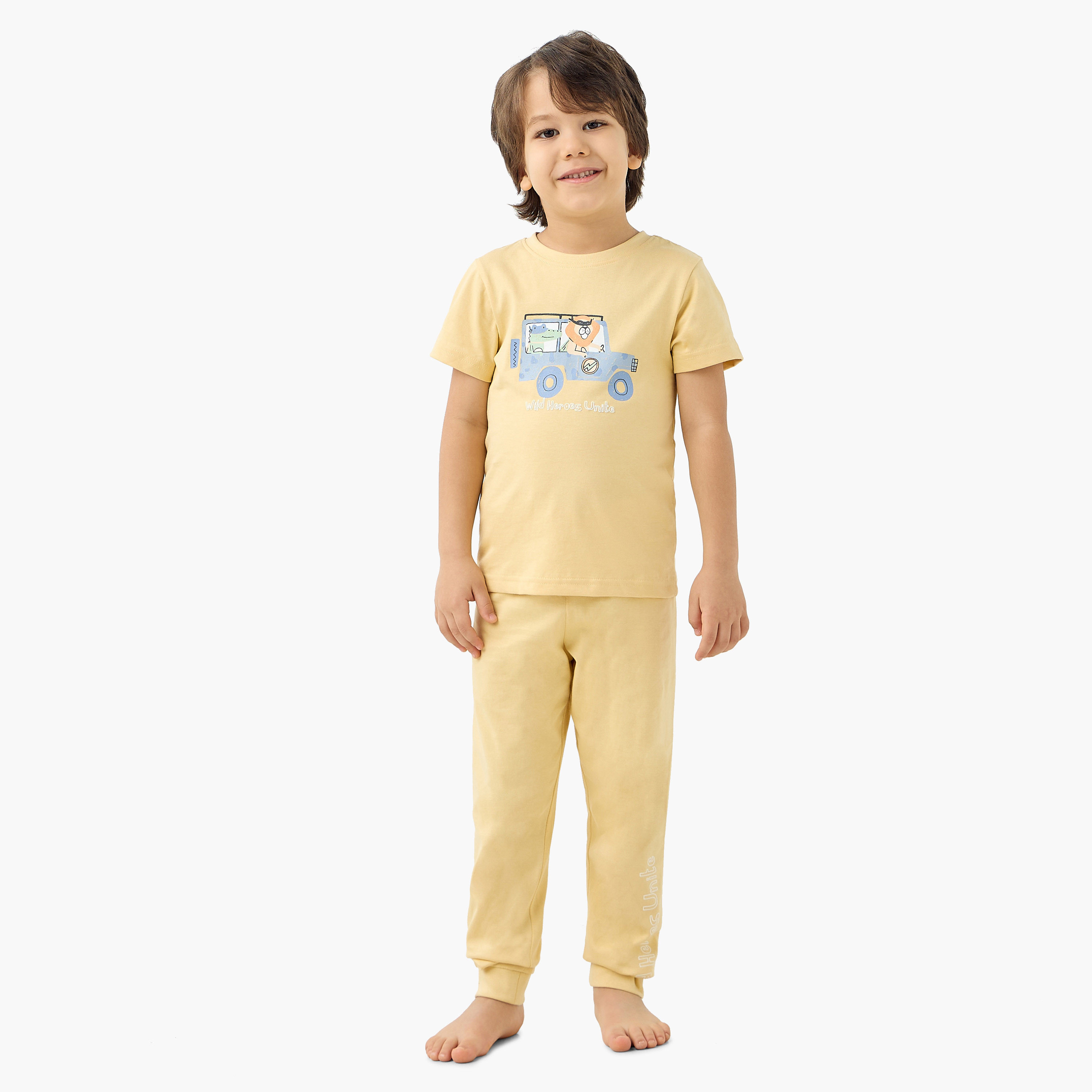 تيشيرتات بطبعات ديناصورات مع بنطلونات بيجاما - مجموعة من طقمين-boys-clothing-nightwear-image-2